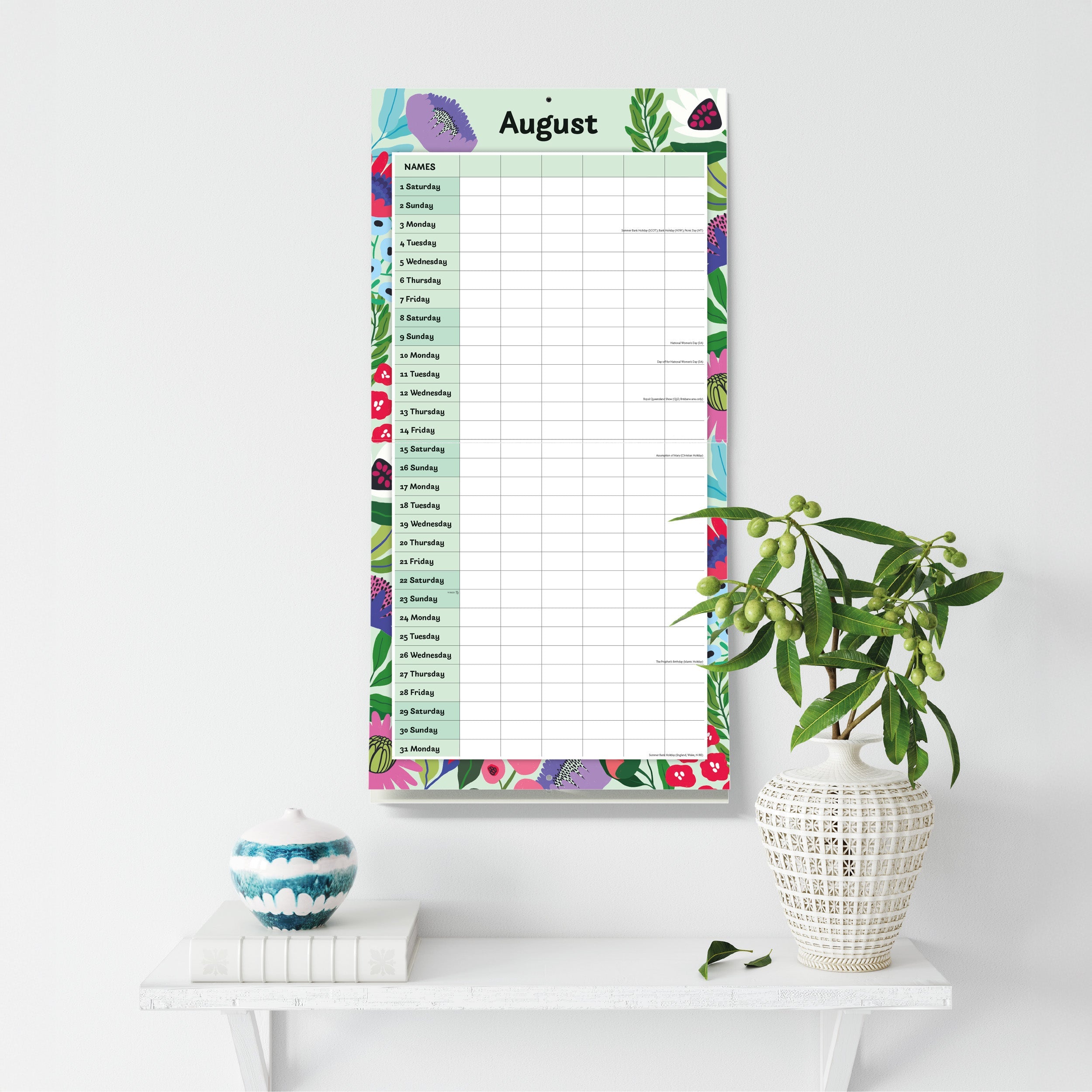 2026 Family Organiser - Floral - Square Wall Calendar