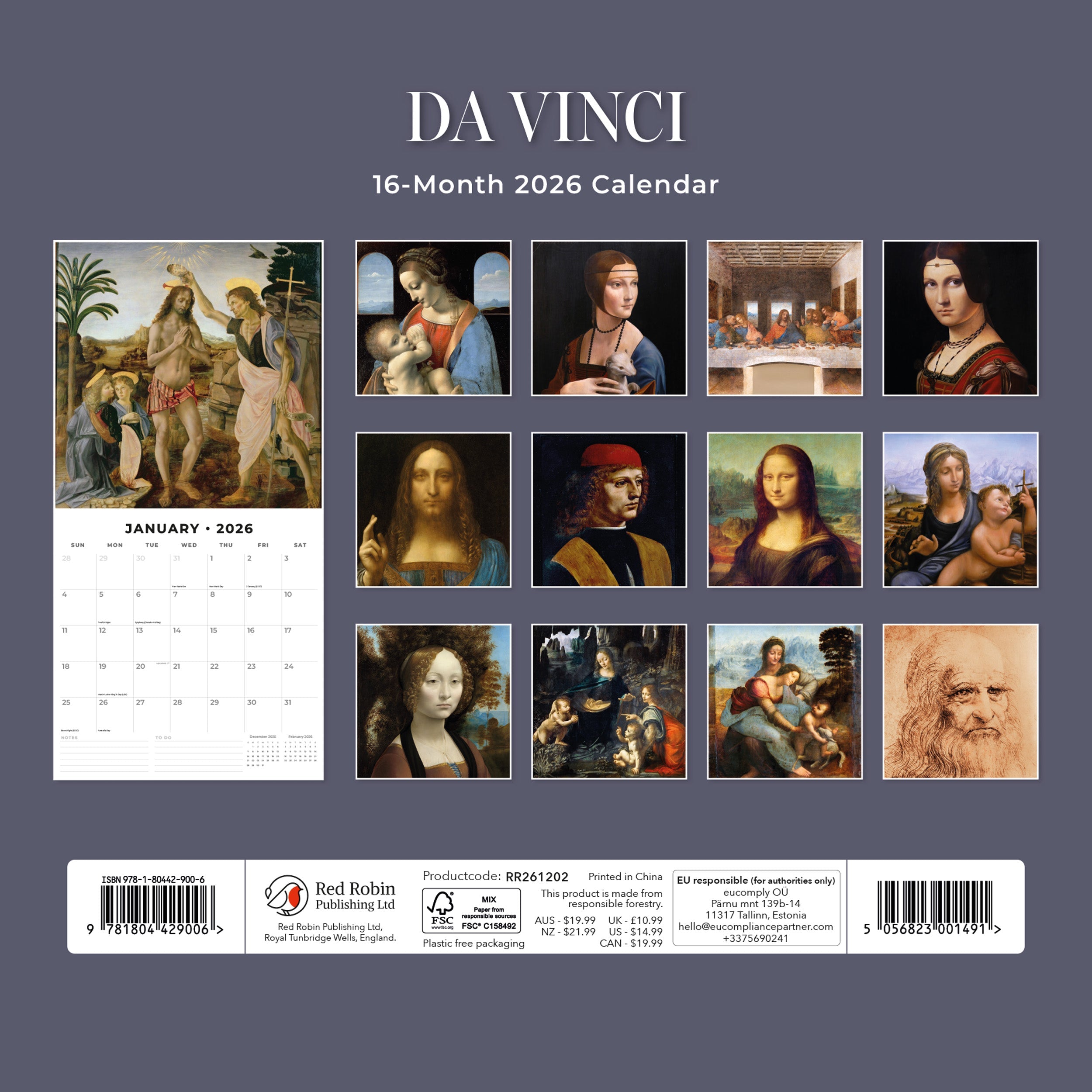 2026 Da Vinci - Square Wall Calendar