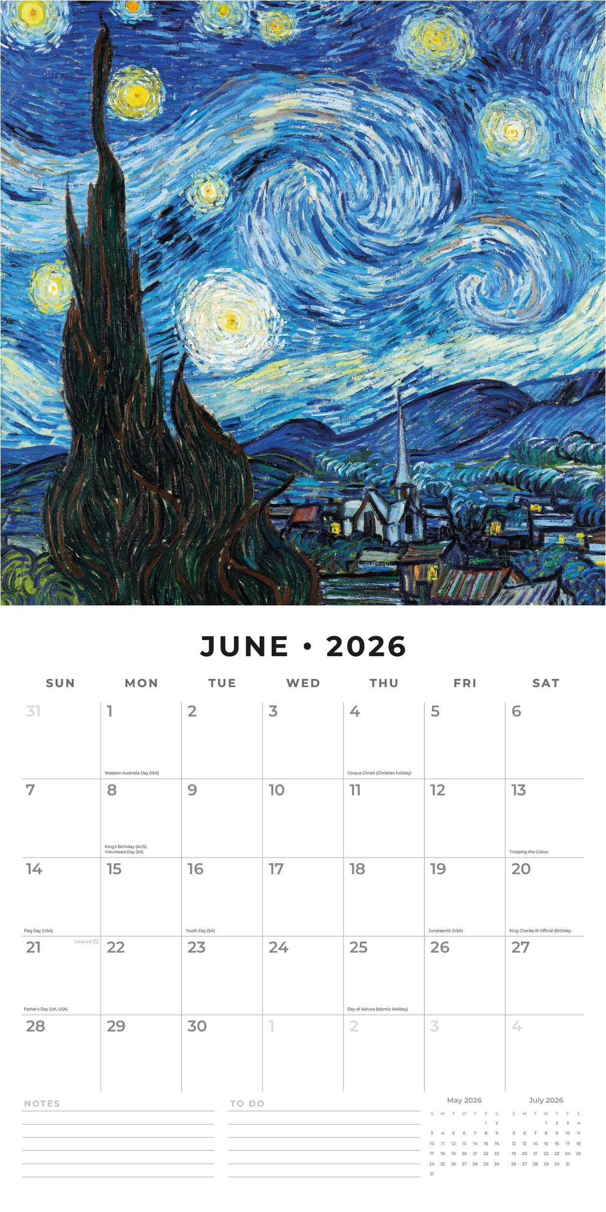 2026 Van Gogh - Square Wall Calendar