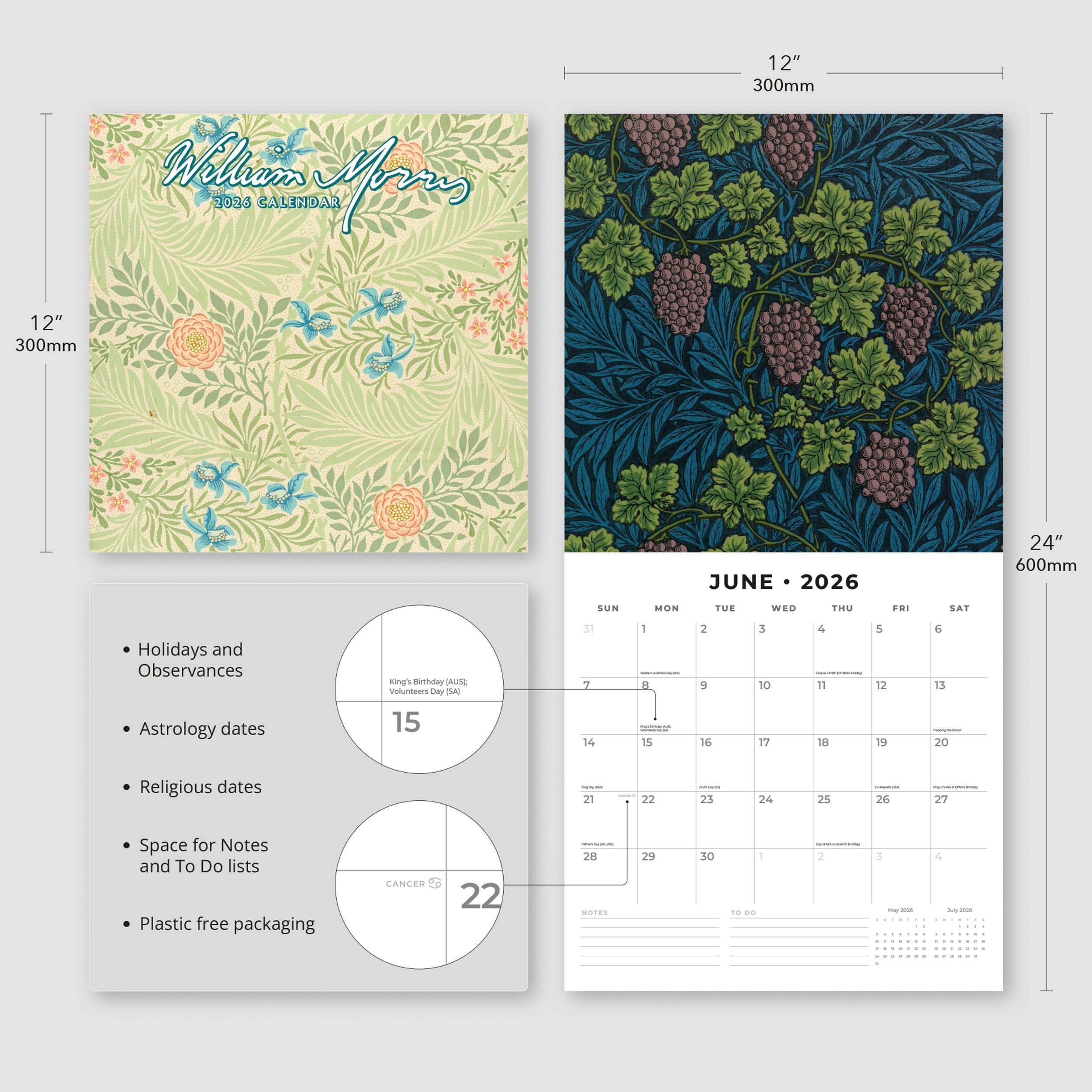 2026 William Morris - Square Wall Calendar