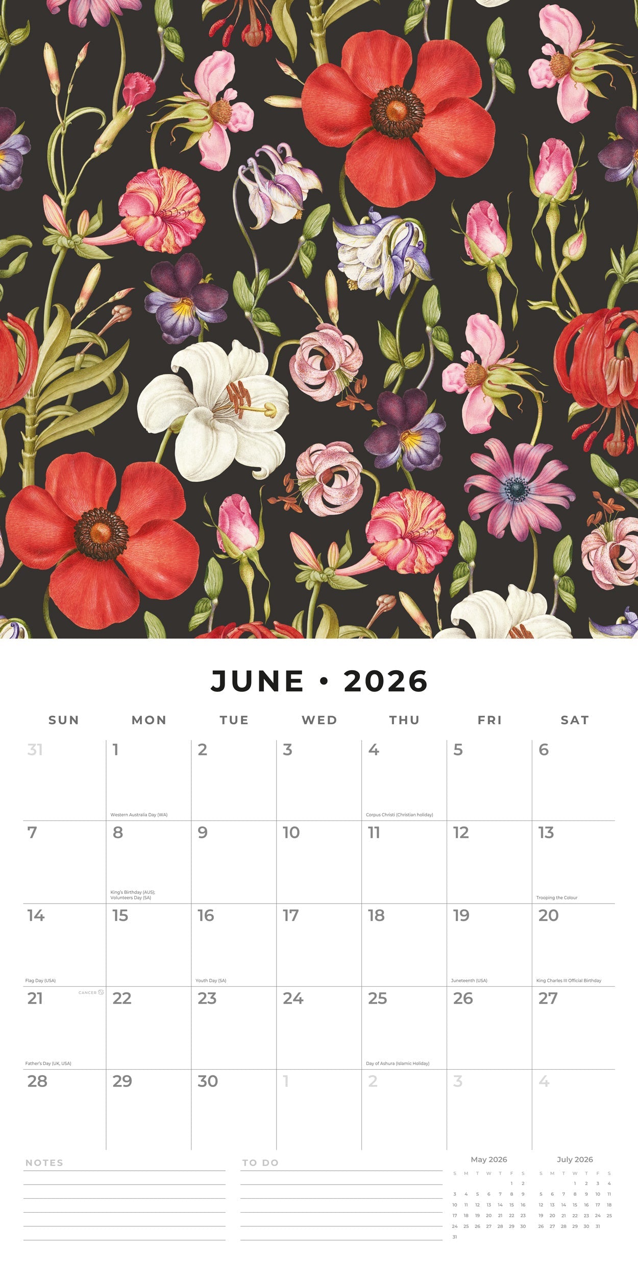 2026 Botanical Flowers - Square Wall Calendar