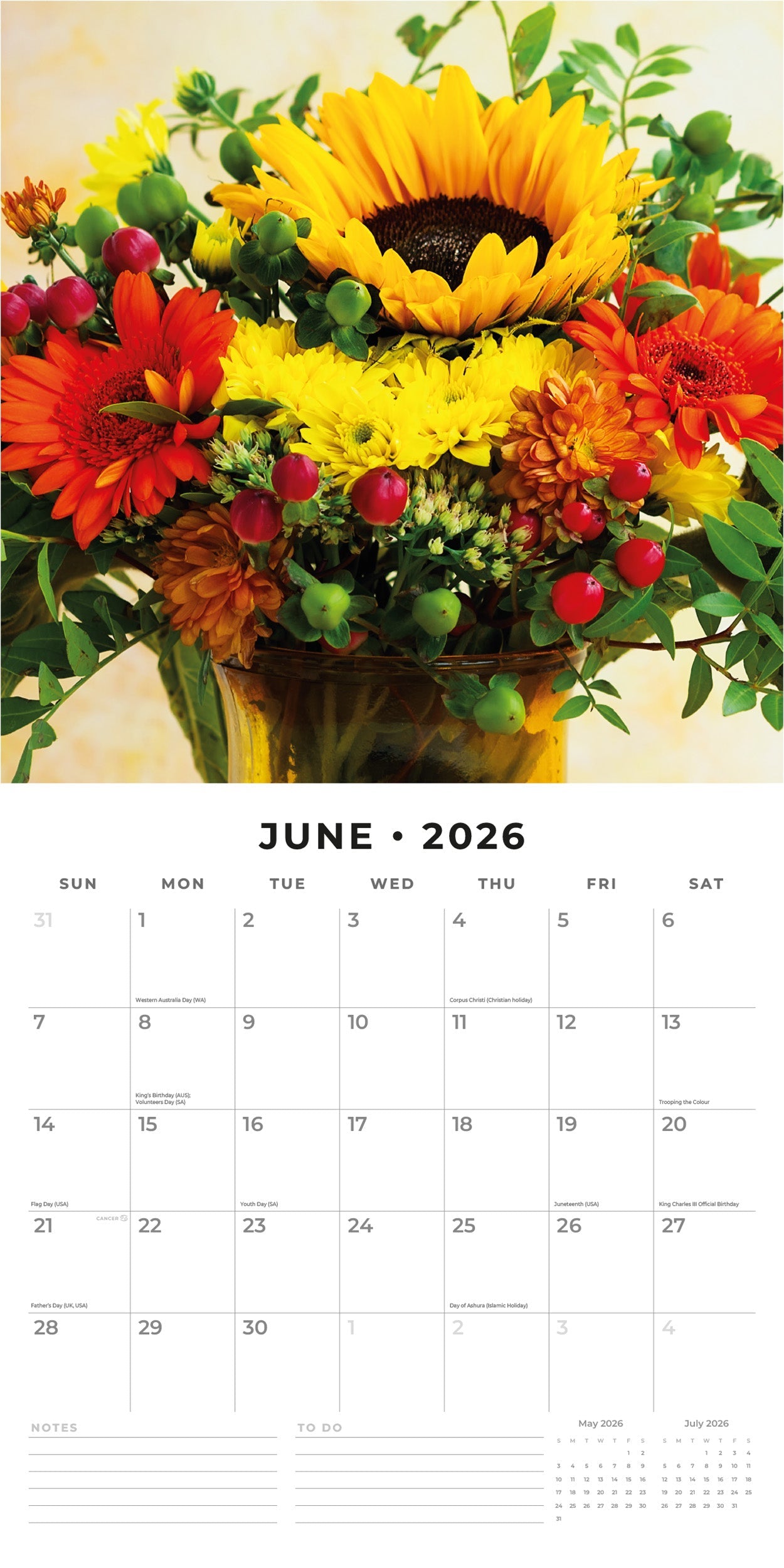 2026 Floral Bouquet - Square Wall Calendar