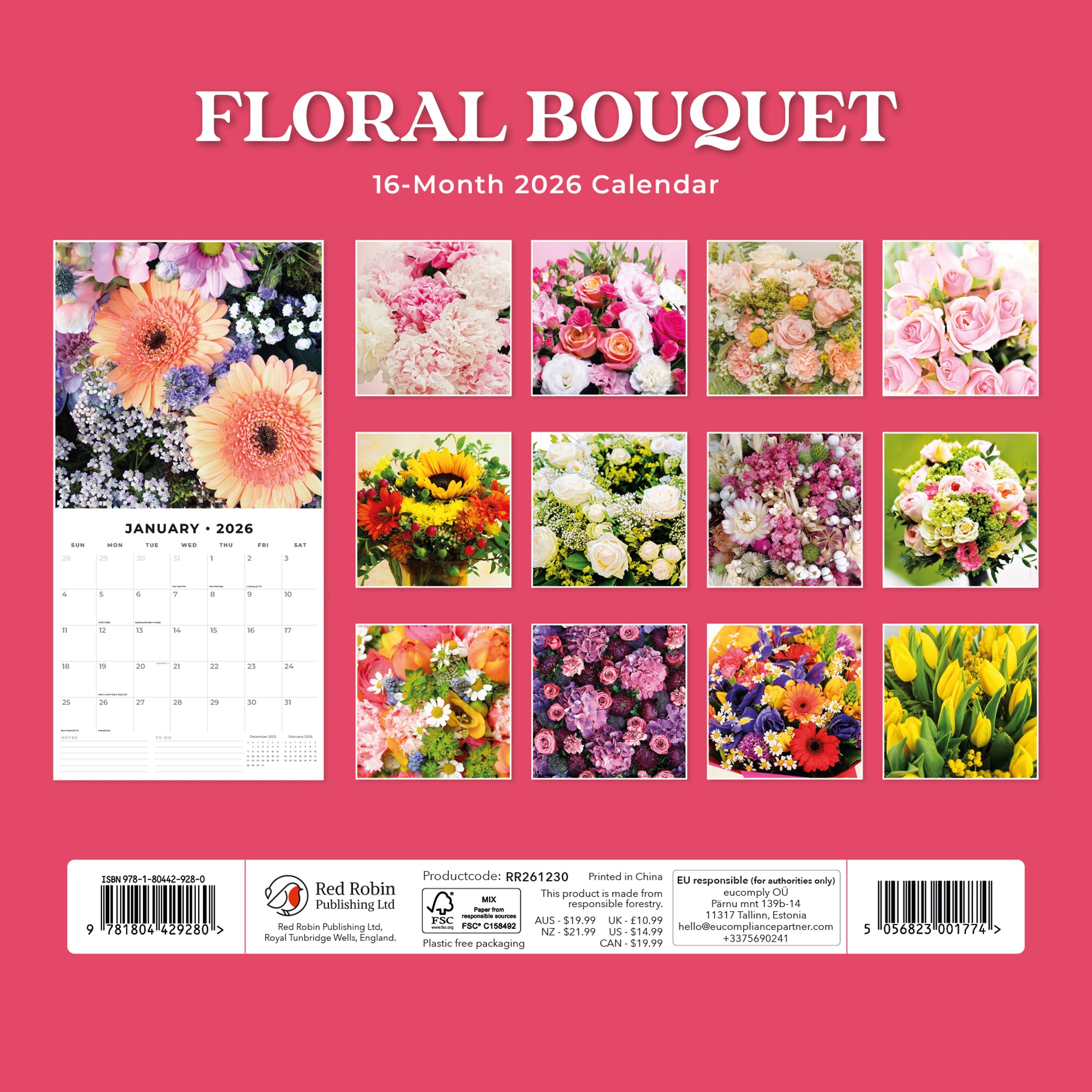 2026 Floral Bouquet - Square Wall Calendar
