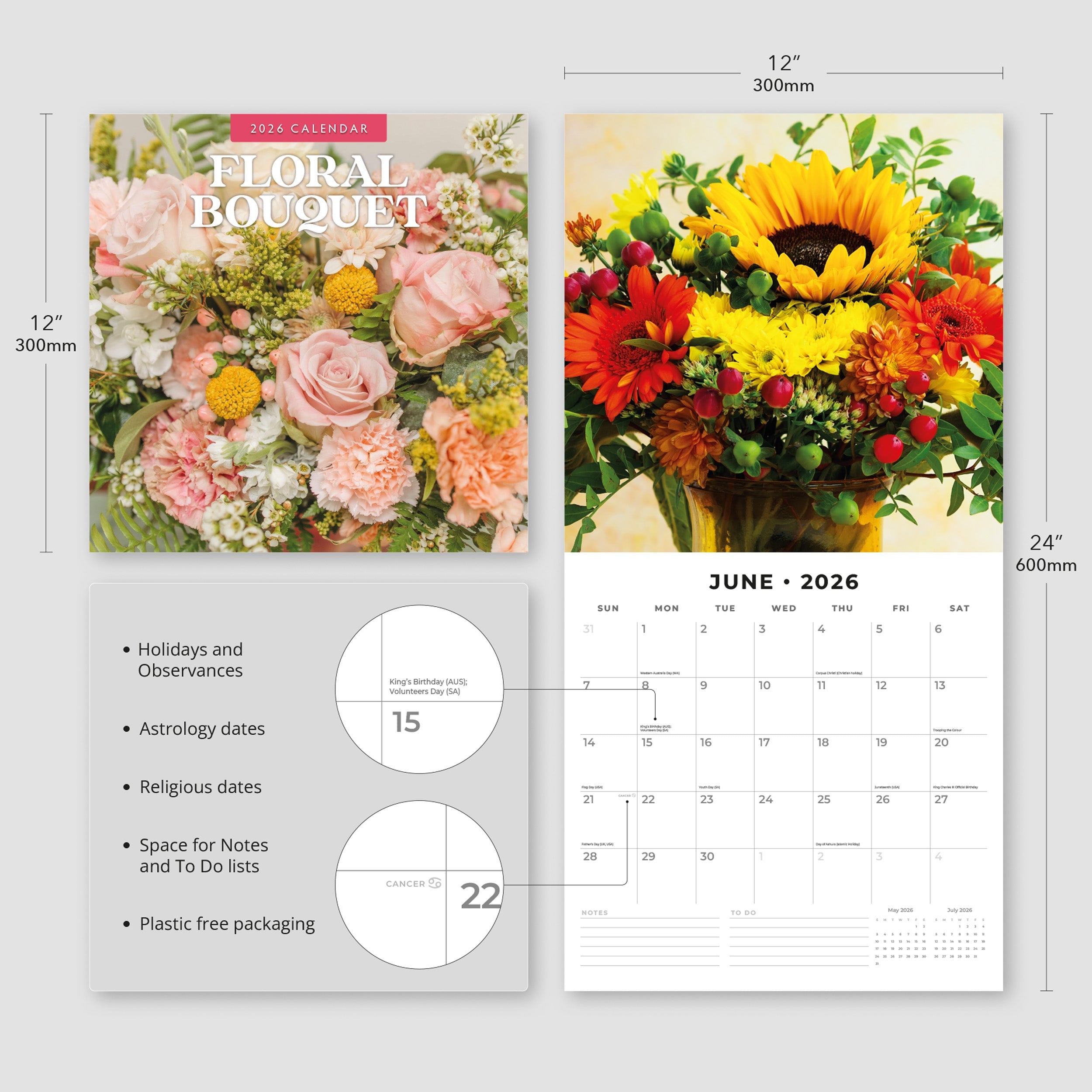 2026 Floral Bouquet - Square Wall Calendar