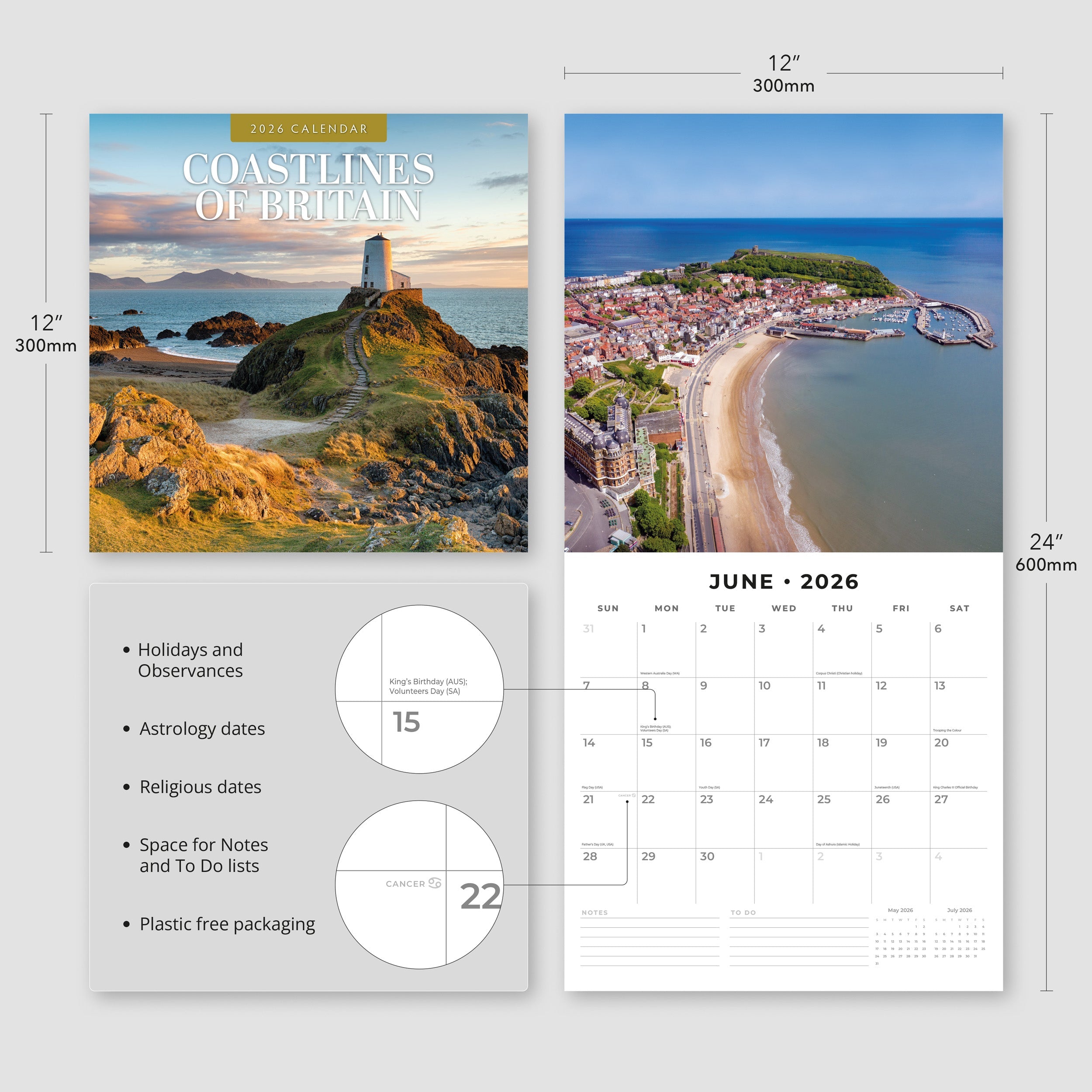 2026 Coastlines of Britain - Square Wall Calendar
