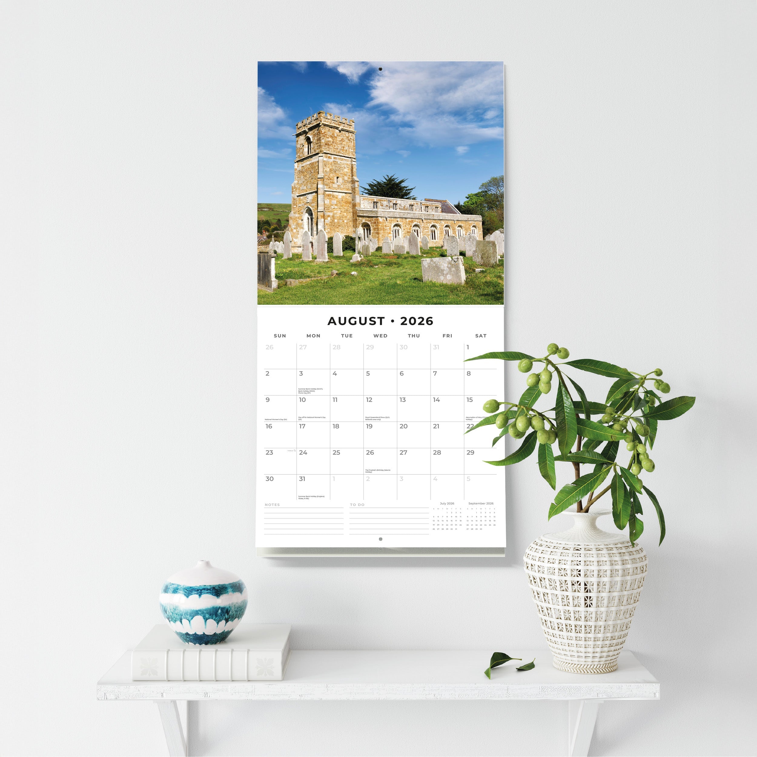 2026 Country Churches - Square Wall Calendar
