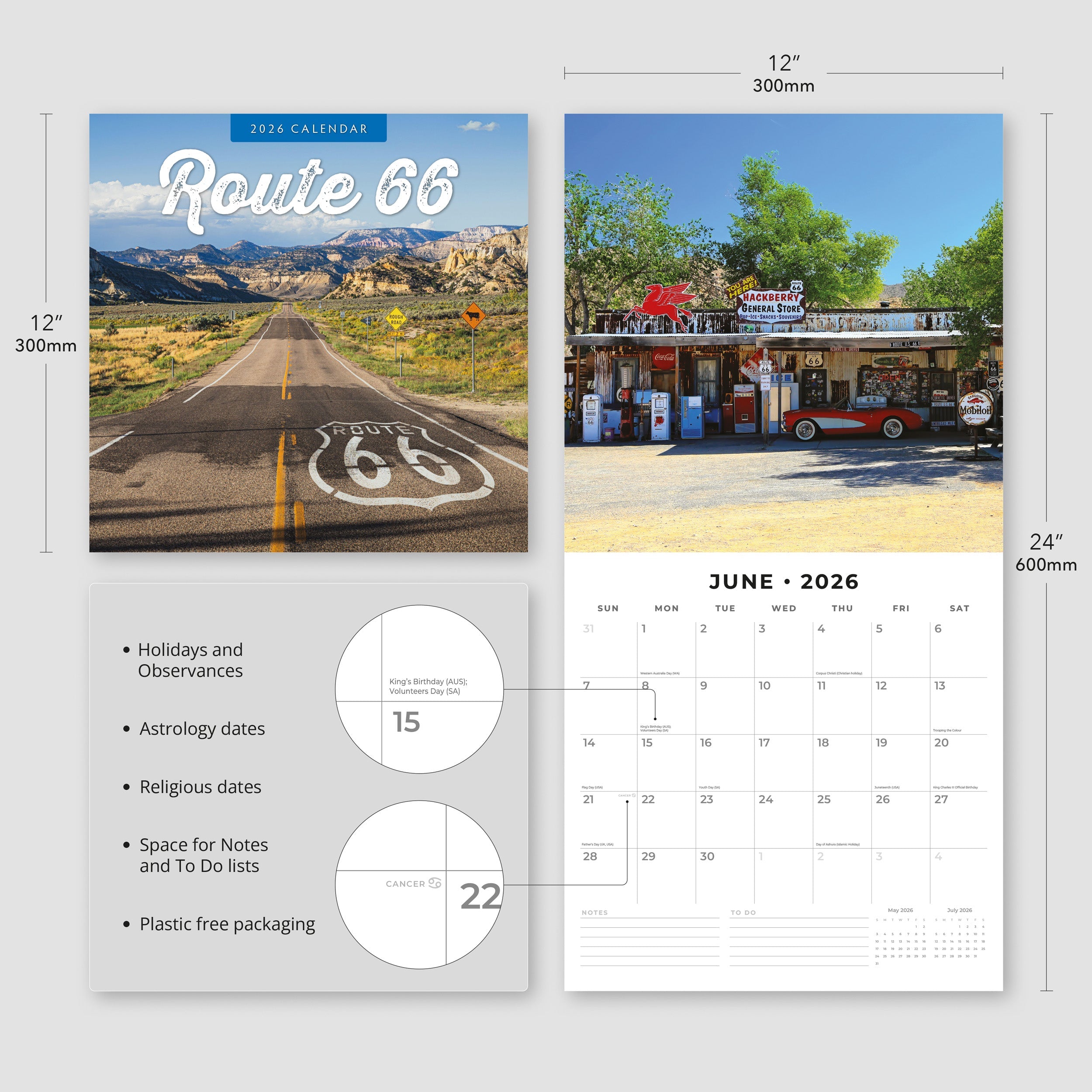 2026 Route 66 - Square Wall Calendar