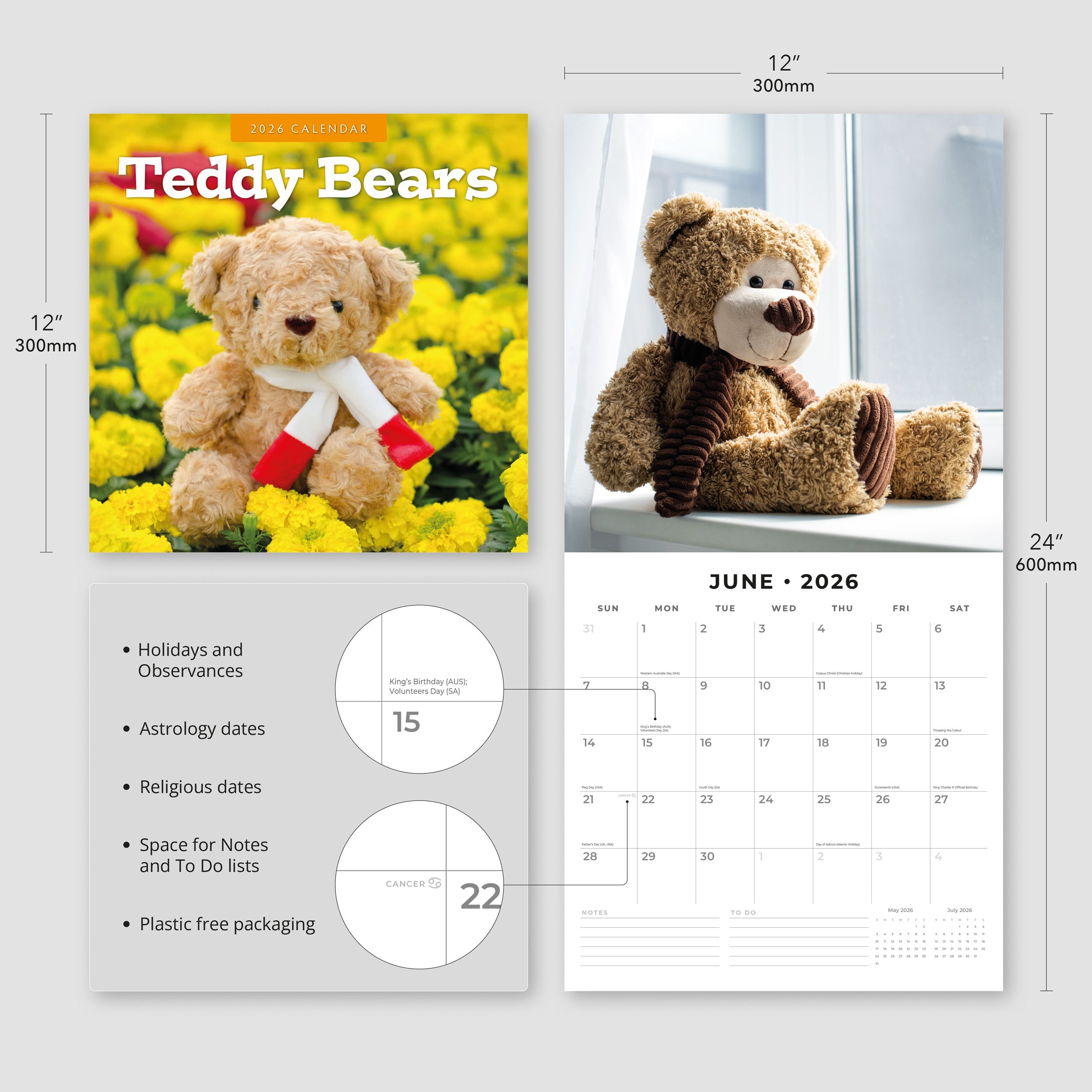 2026 Teddy Bears - Square Wall Calendar