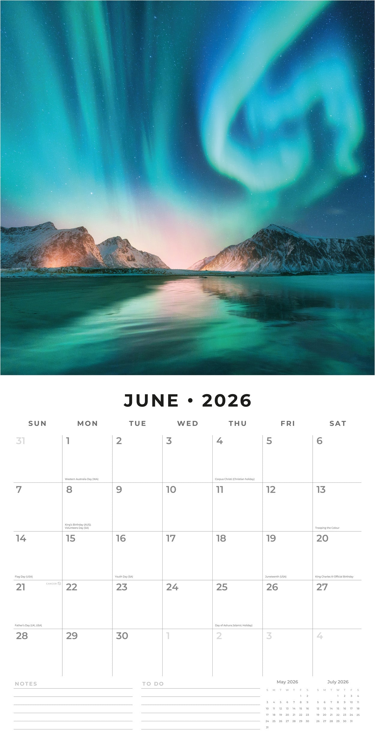 2026 Aurora Boraellis - Northern lights - Square Wall Calendar