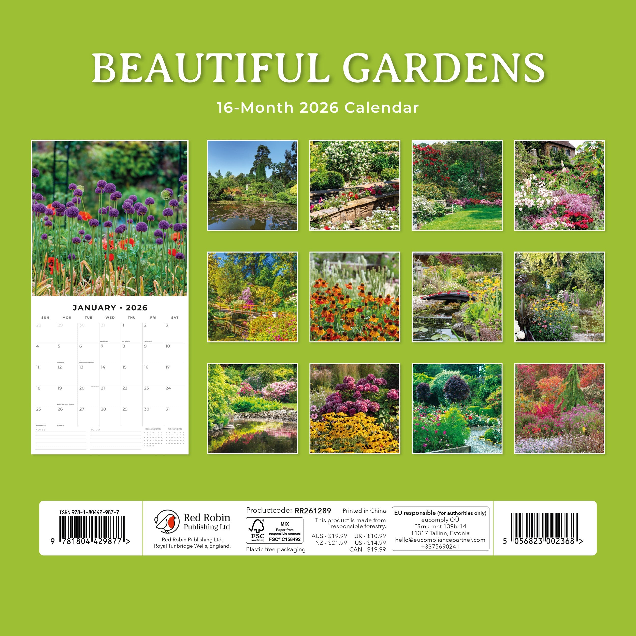 2026 Beautiful Gardens - Square Wall Calendar
