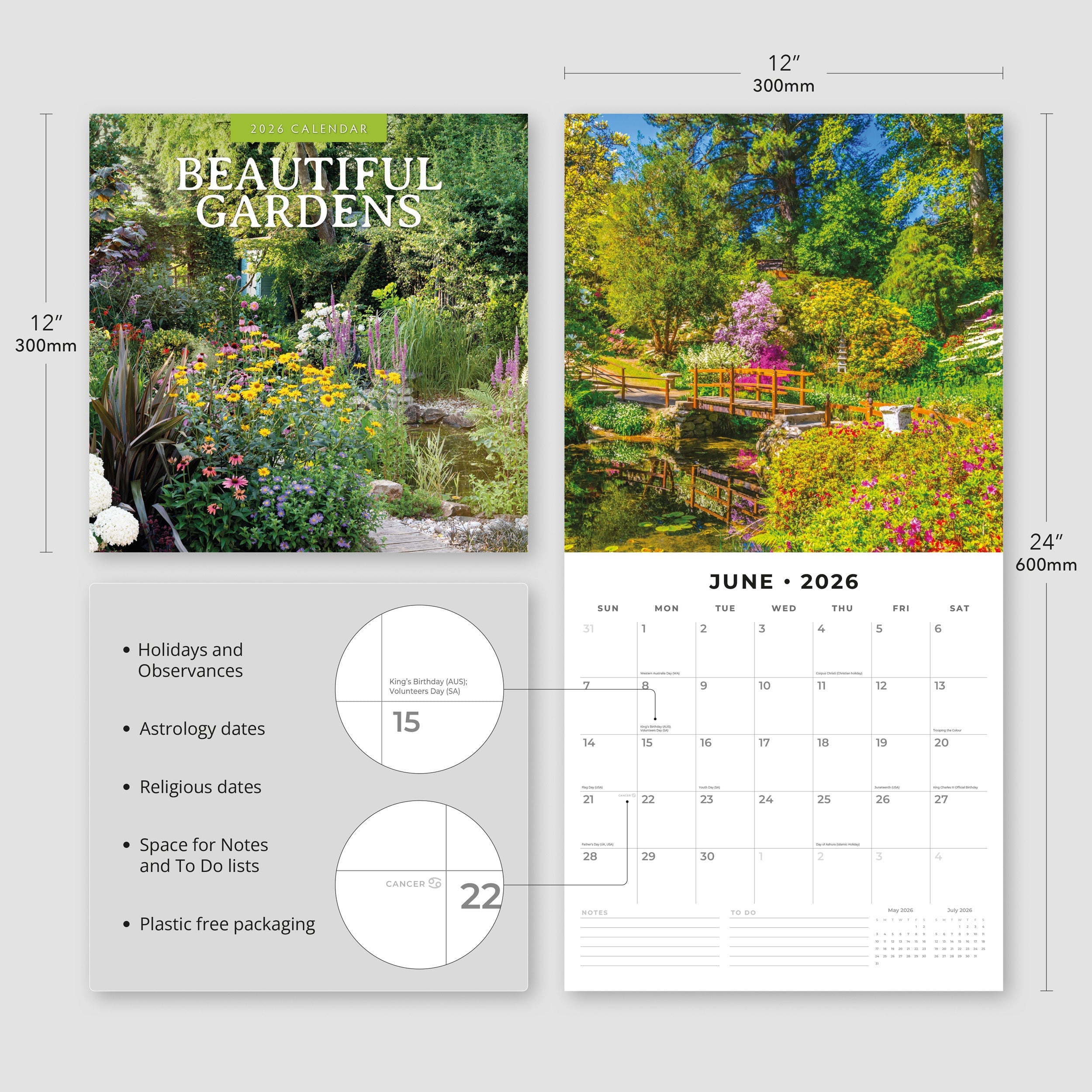 2026 Beautiful Gardens - Square Wall Calendar
