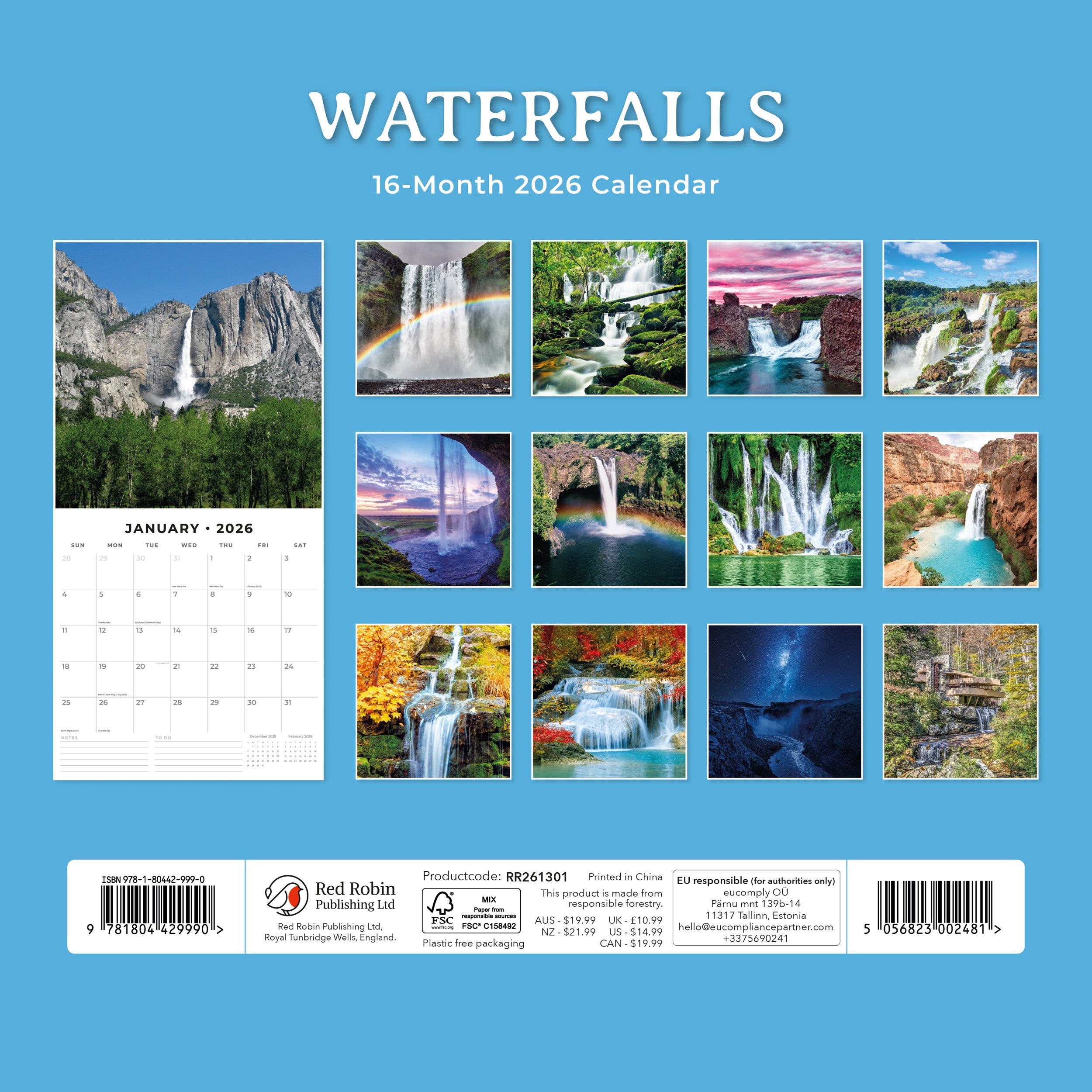 2026 Waterfalls - Square Wall Calendar