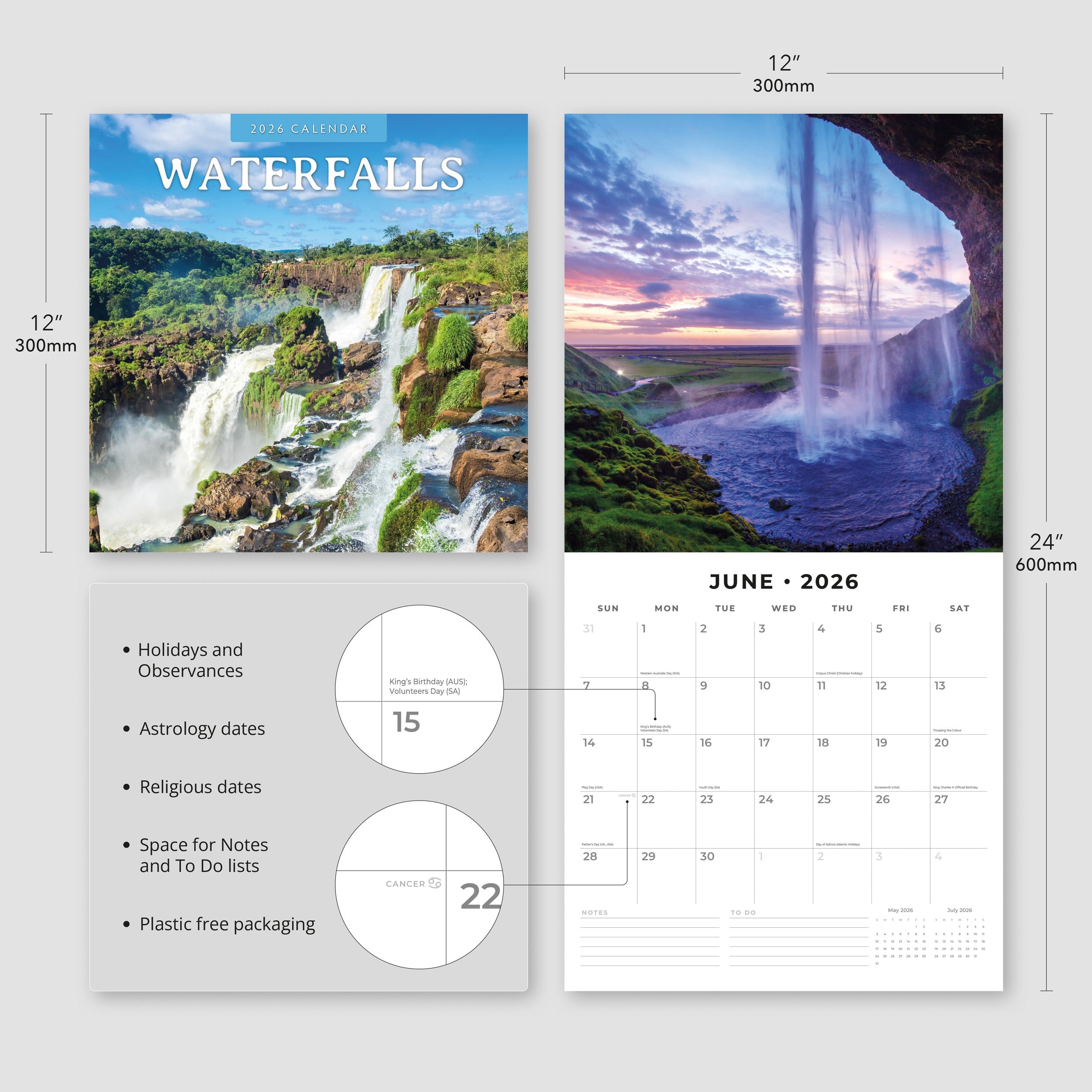 2026 Waterfalls - Square Wall Calendar