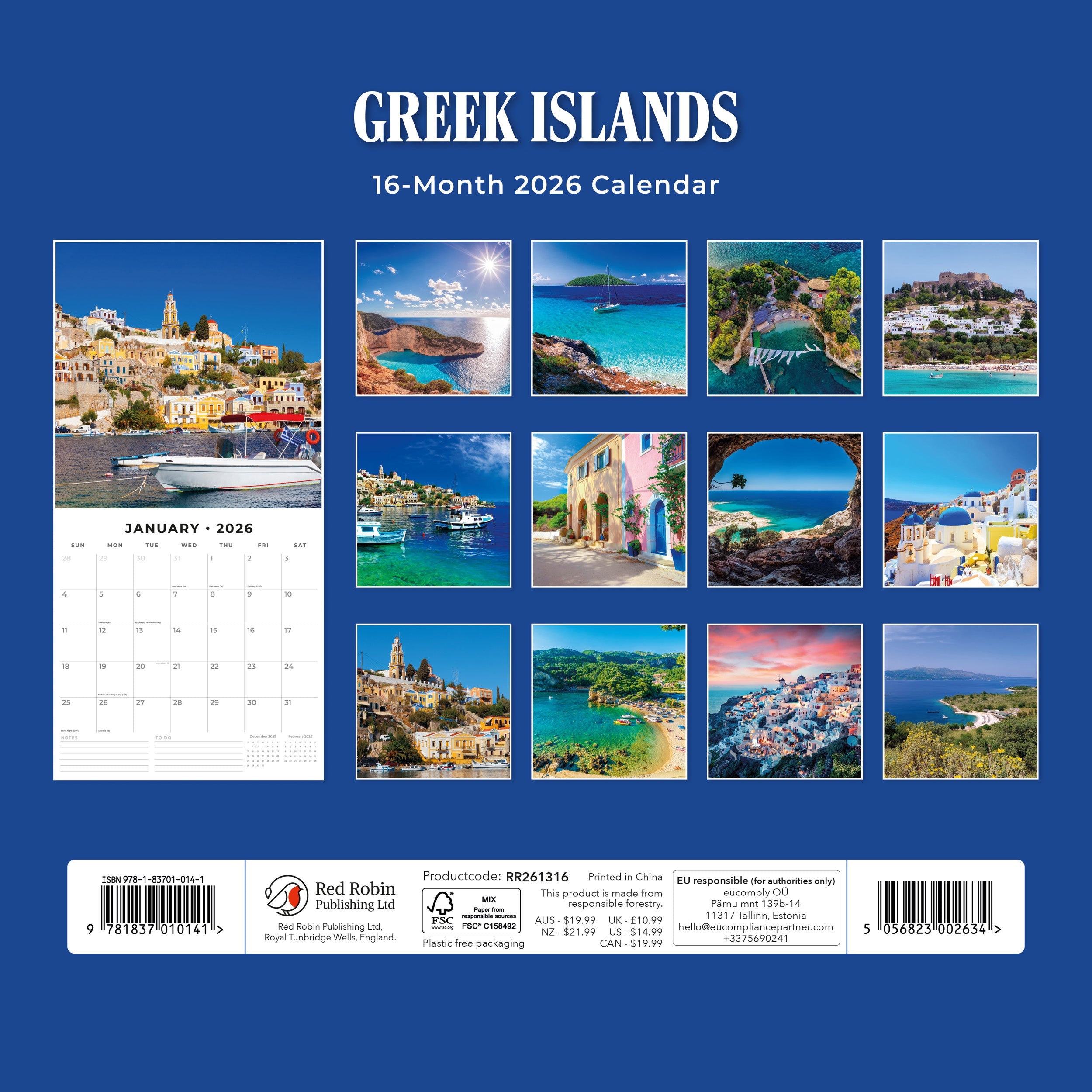 2026 Greek Islands - Square Wall Calendar