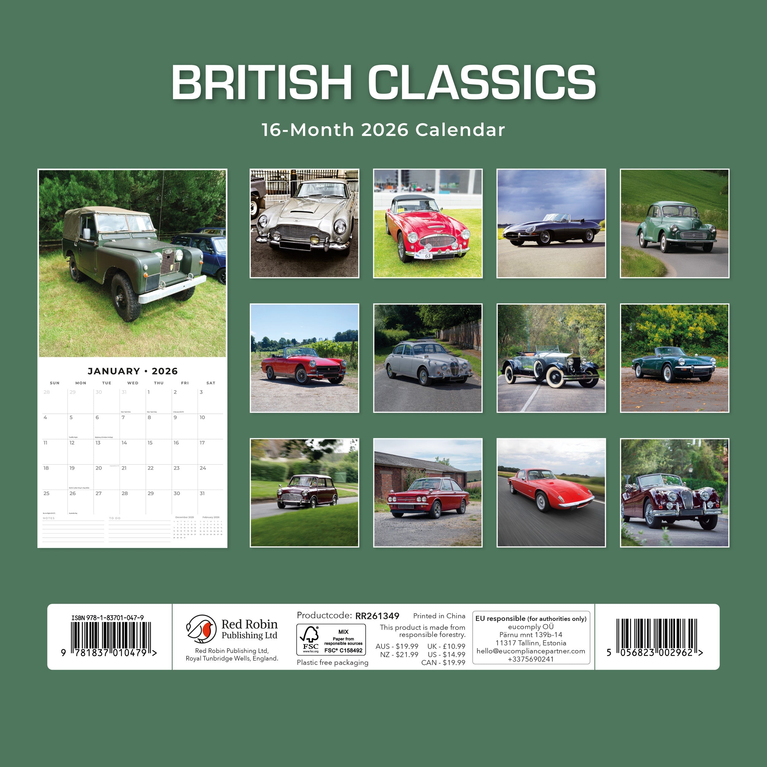 2026 British Classics - Square Wall Calendar