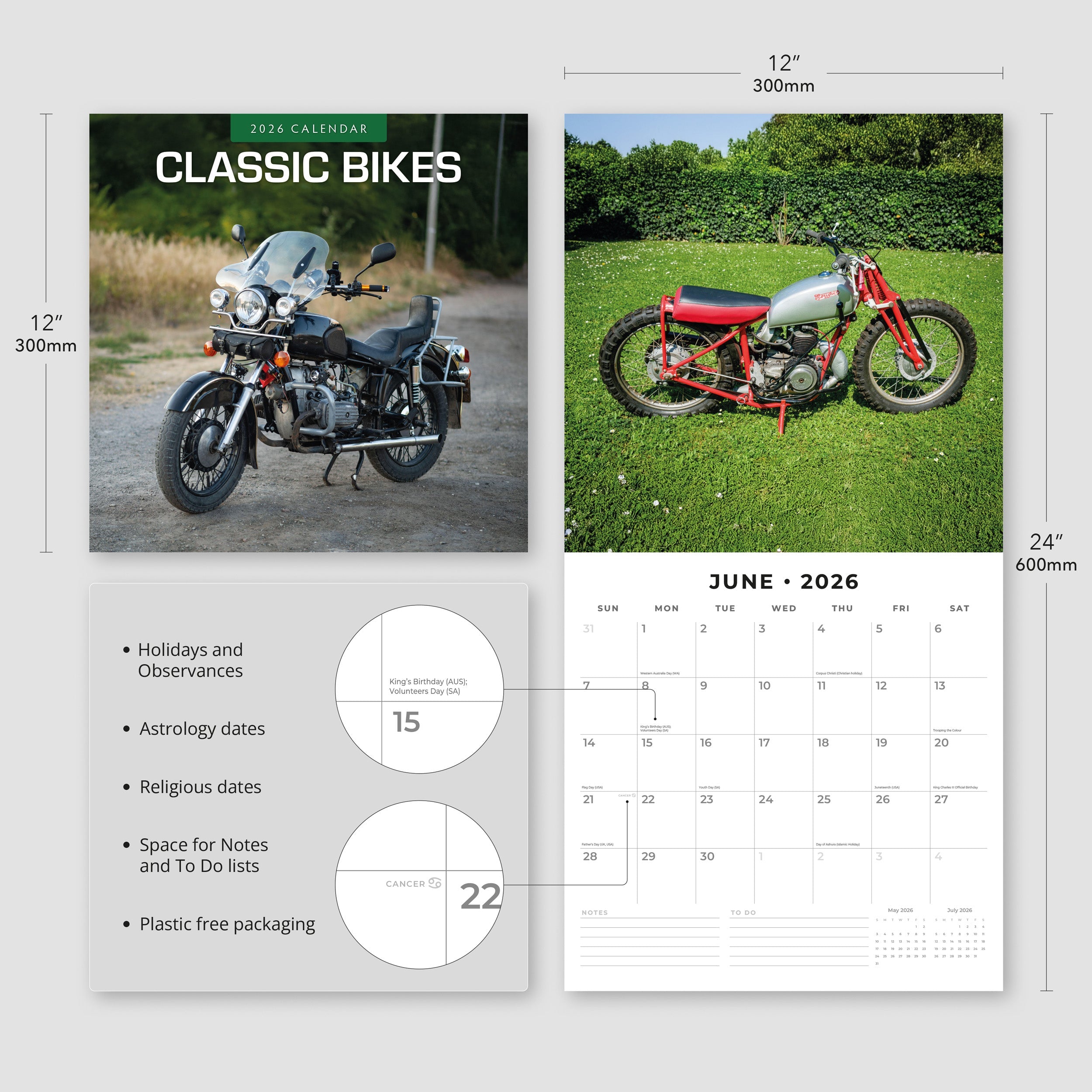 2026 Classic Bikes - Square Wall Calendar