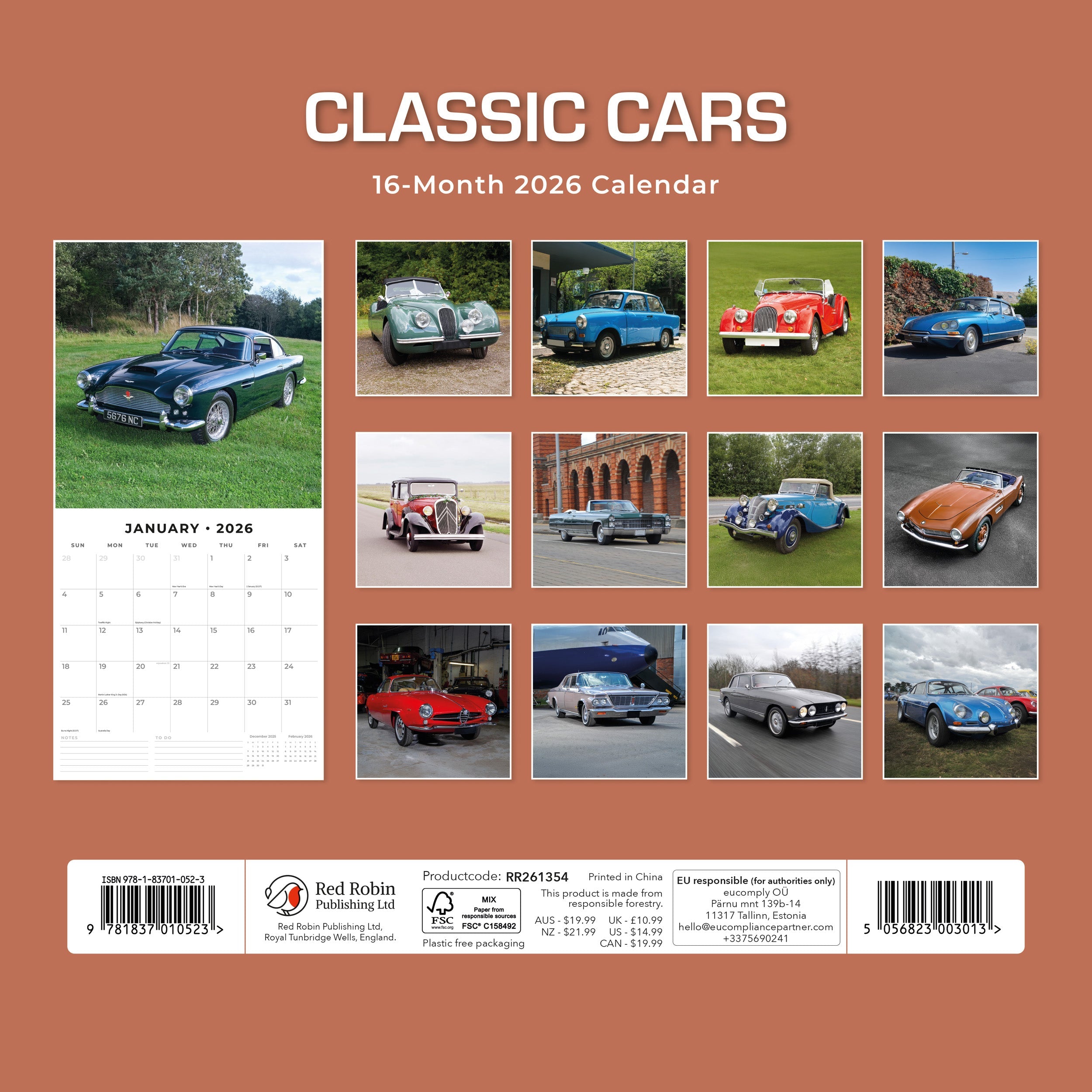 2026 Classic Cars - Square Wall Calendar