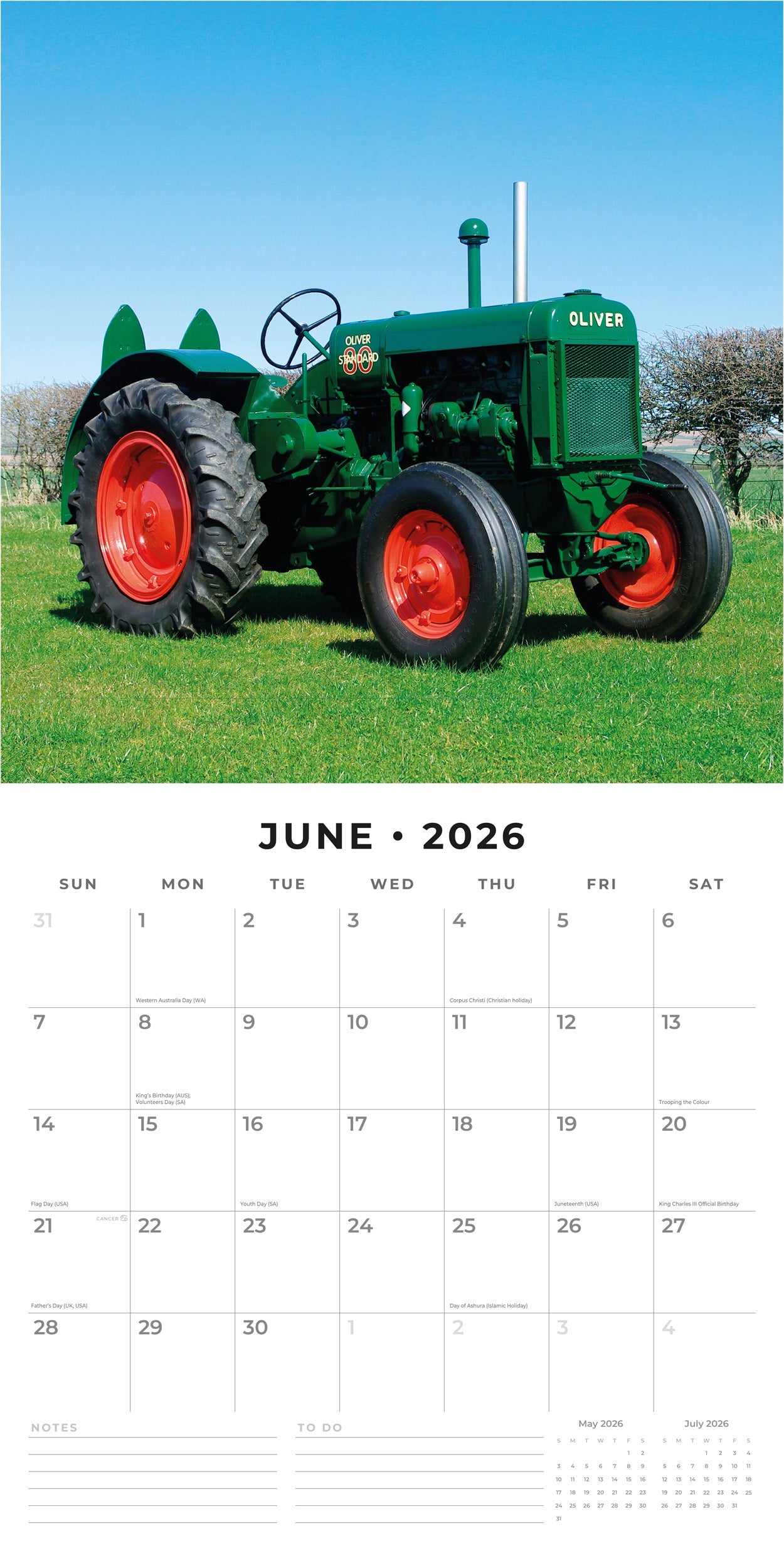 2026 Tractors - Square Wall Calendar