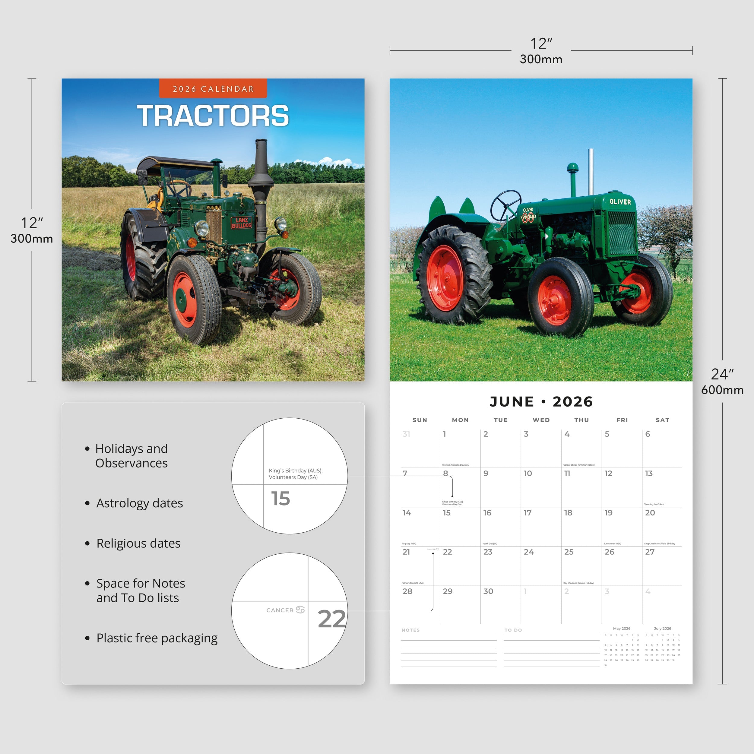 2026 Tractors - Square Wall Calendar