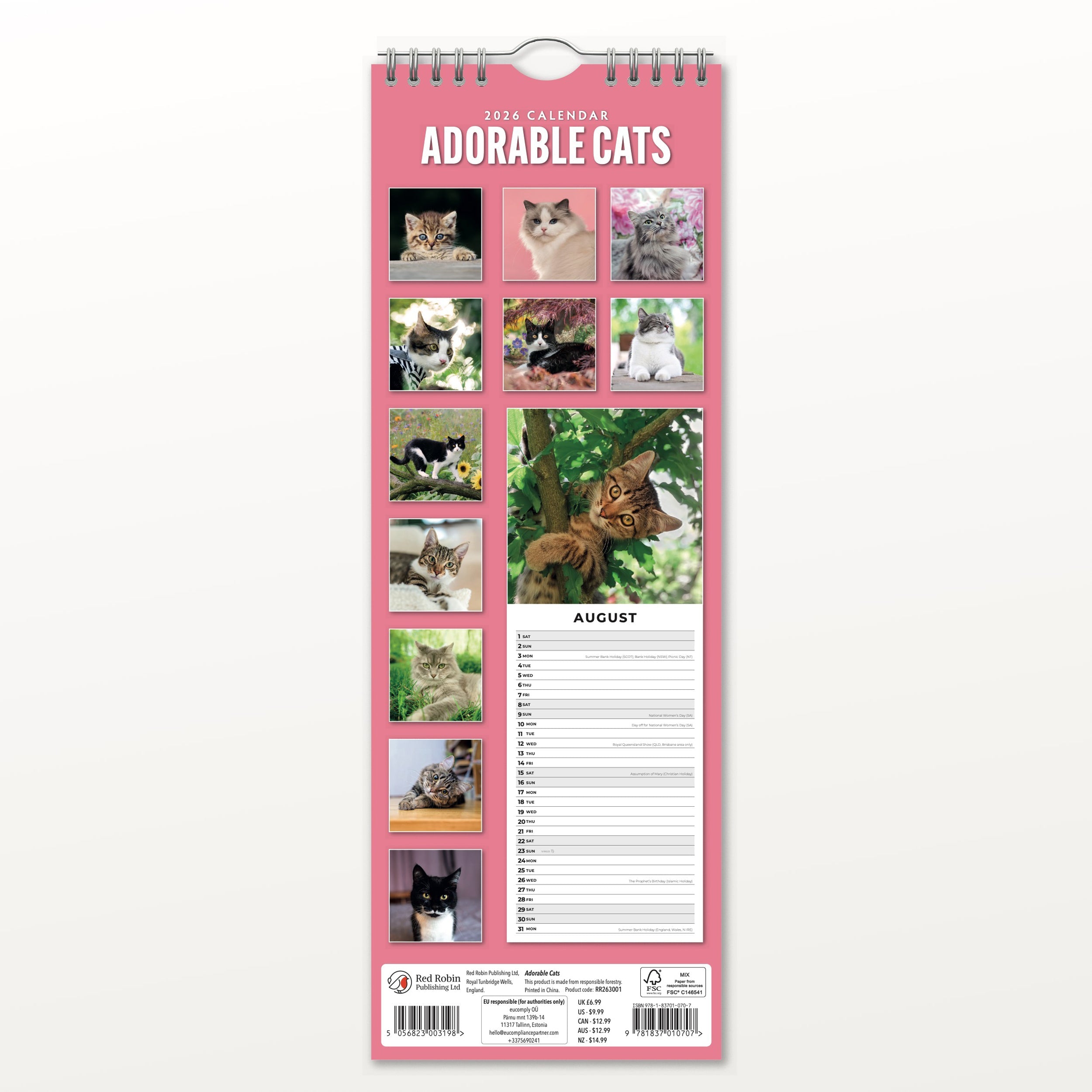 2026 Adorable Cats - Slim Wall Calendar