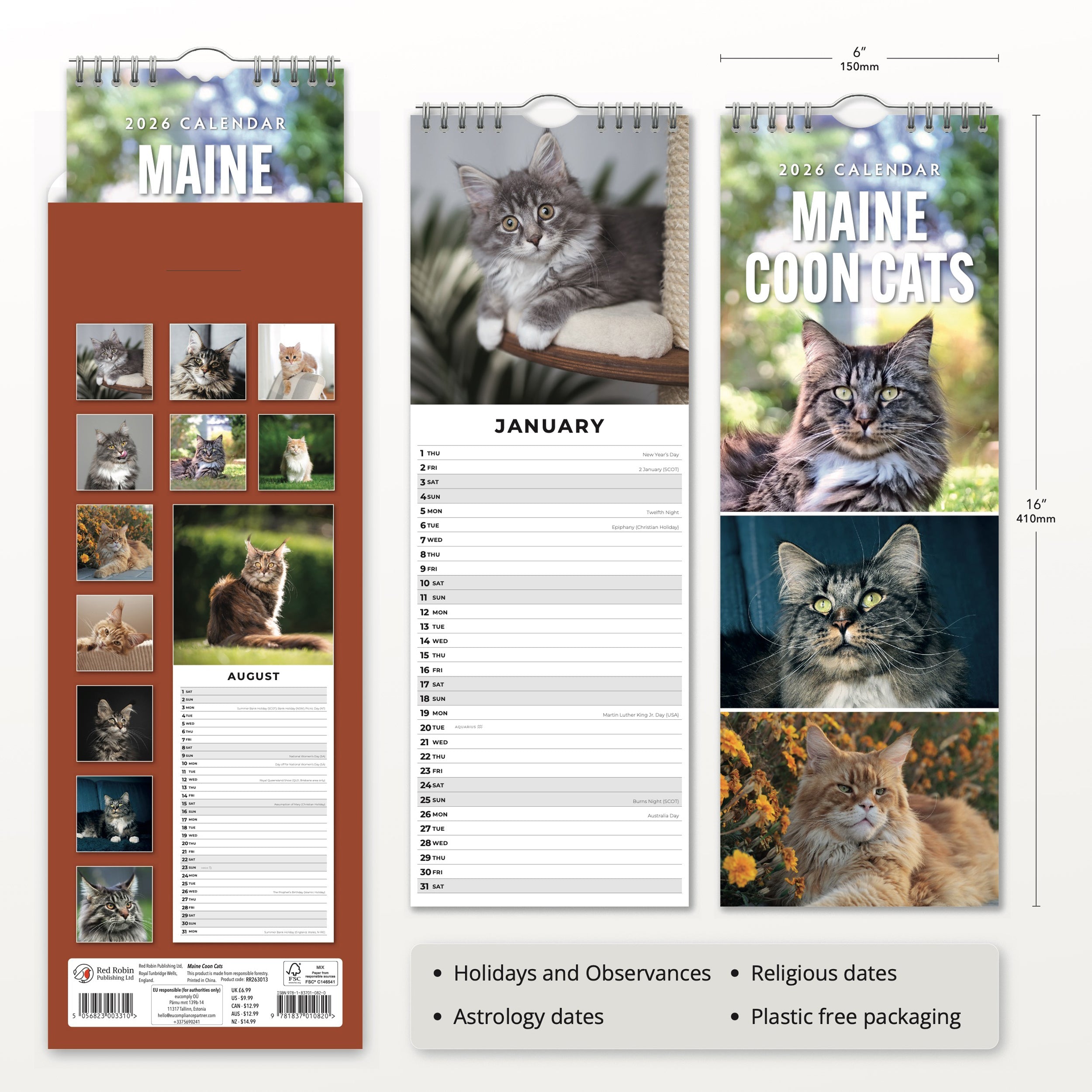 2026 Maine Coon Cats - Slim Wall Calendar