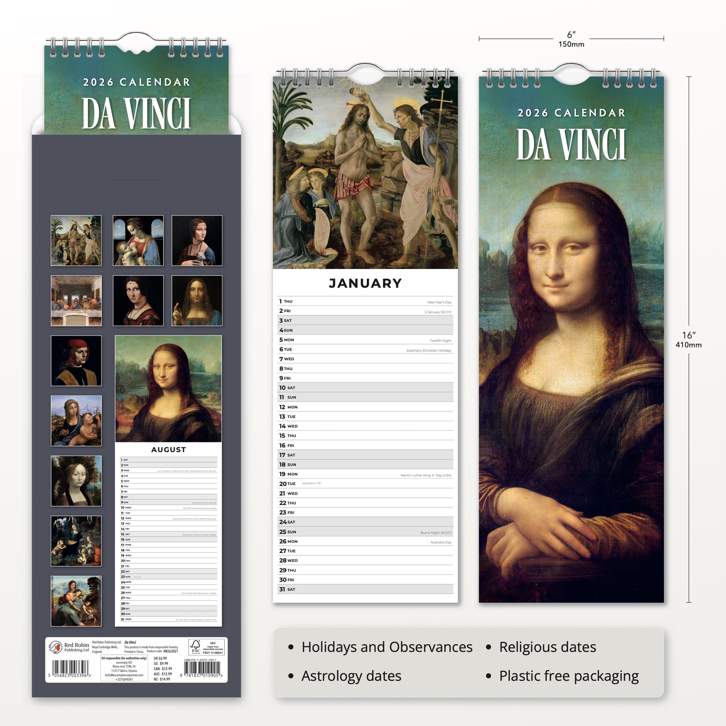 2026 Da Vinci - Slim Wall Calendar