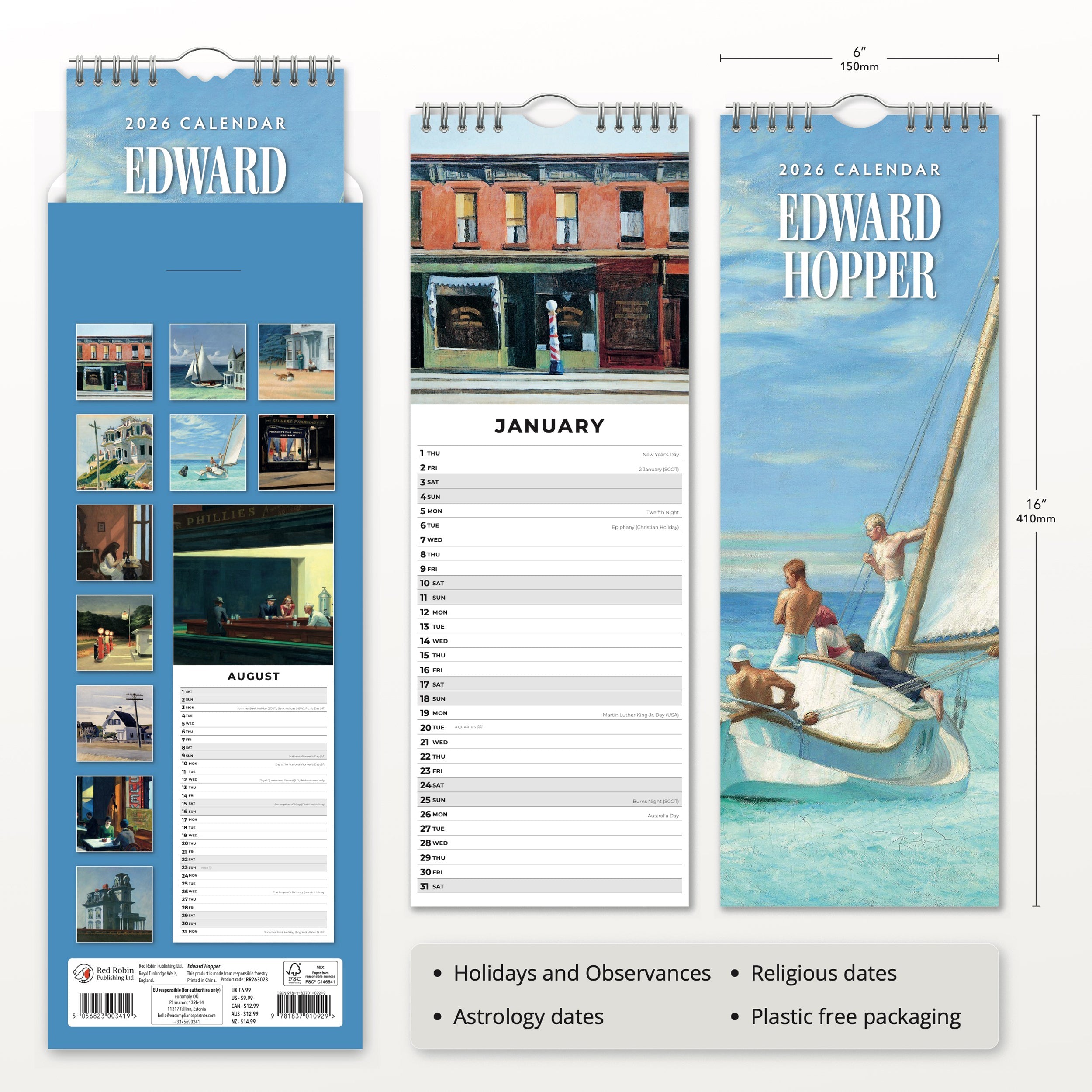 2026 Edward Hopper - Slim Wall Calendar