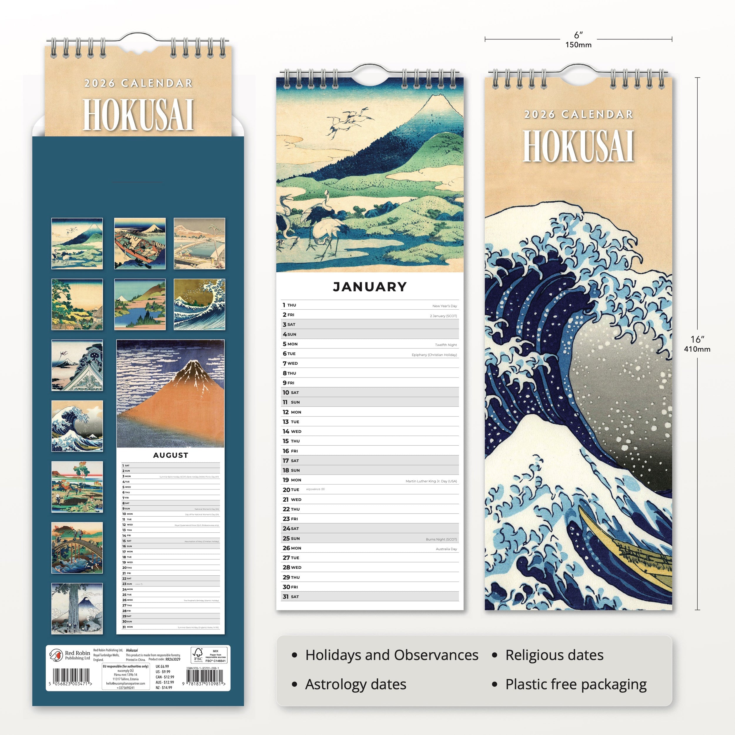 2026 Hokusai - Slim Wall Calendar