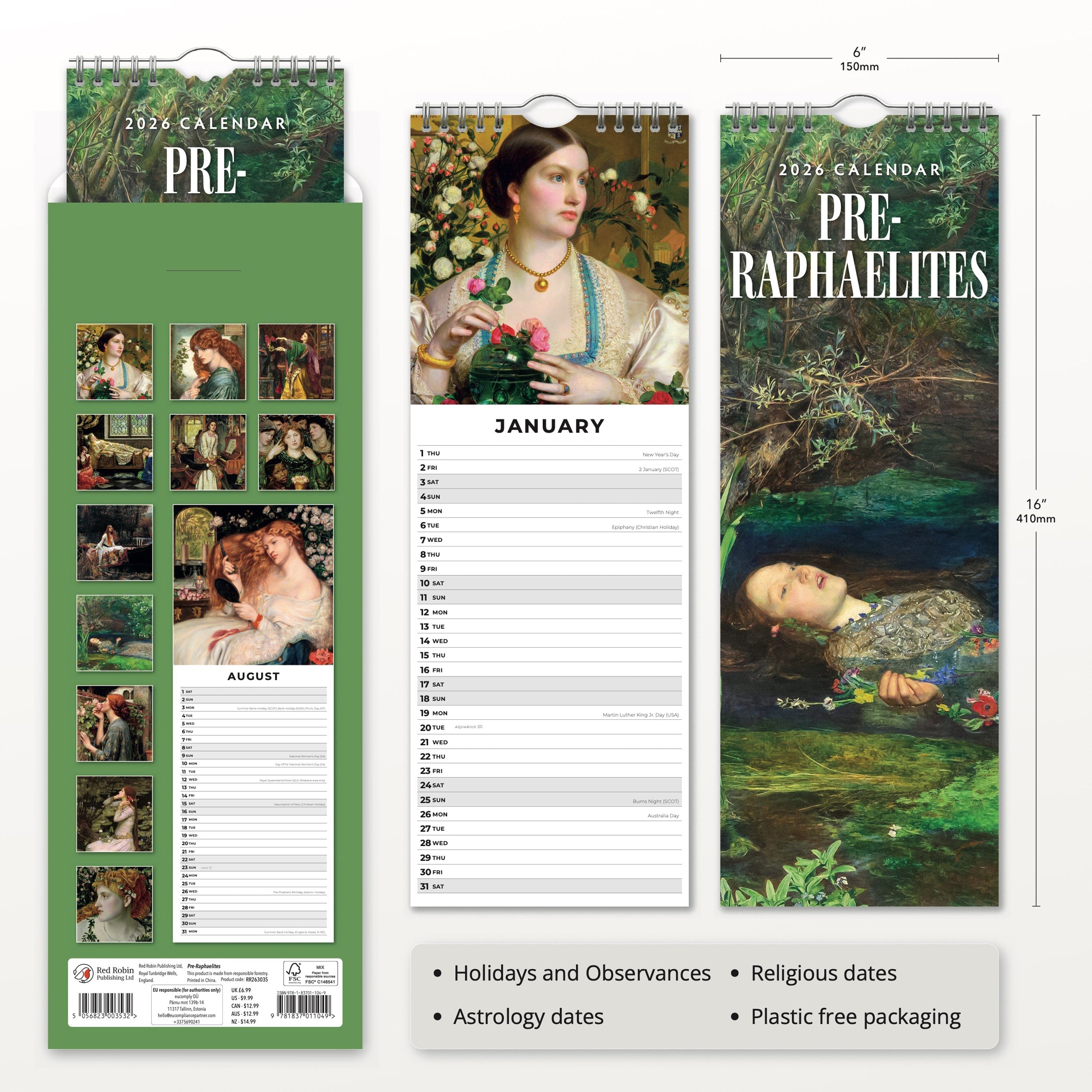 2026 Pre-Raphaelites - Slim Wall Calendar