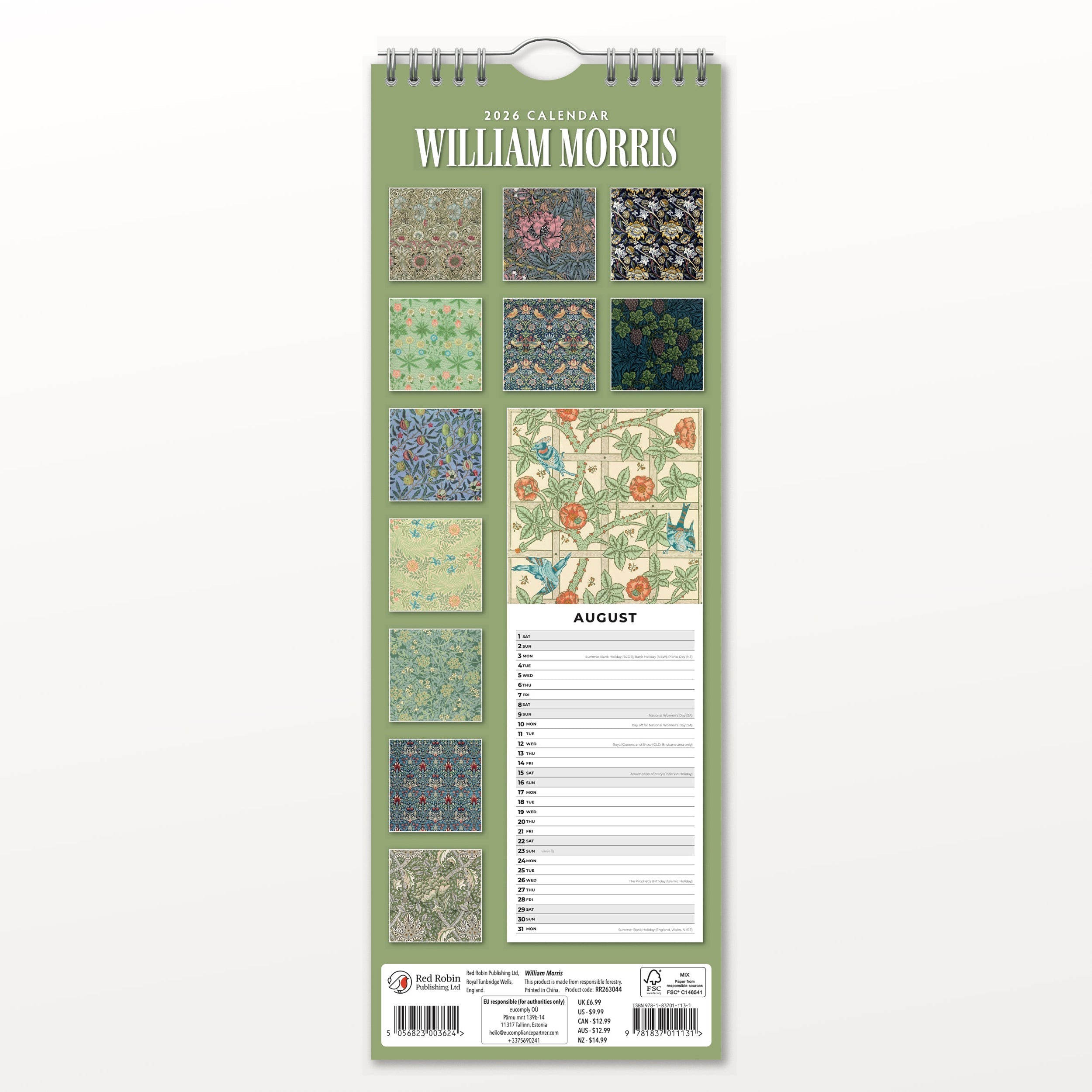 2026 William Morris - Slim Wall Calendar
