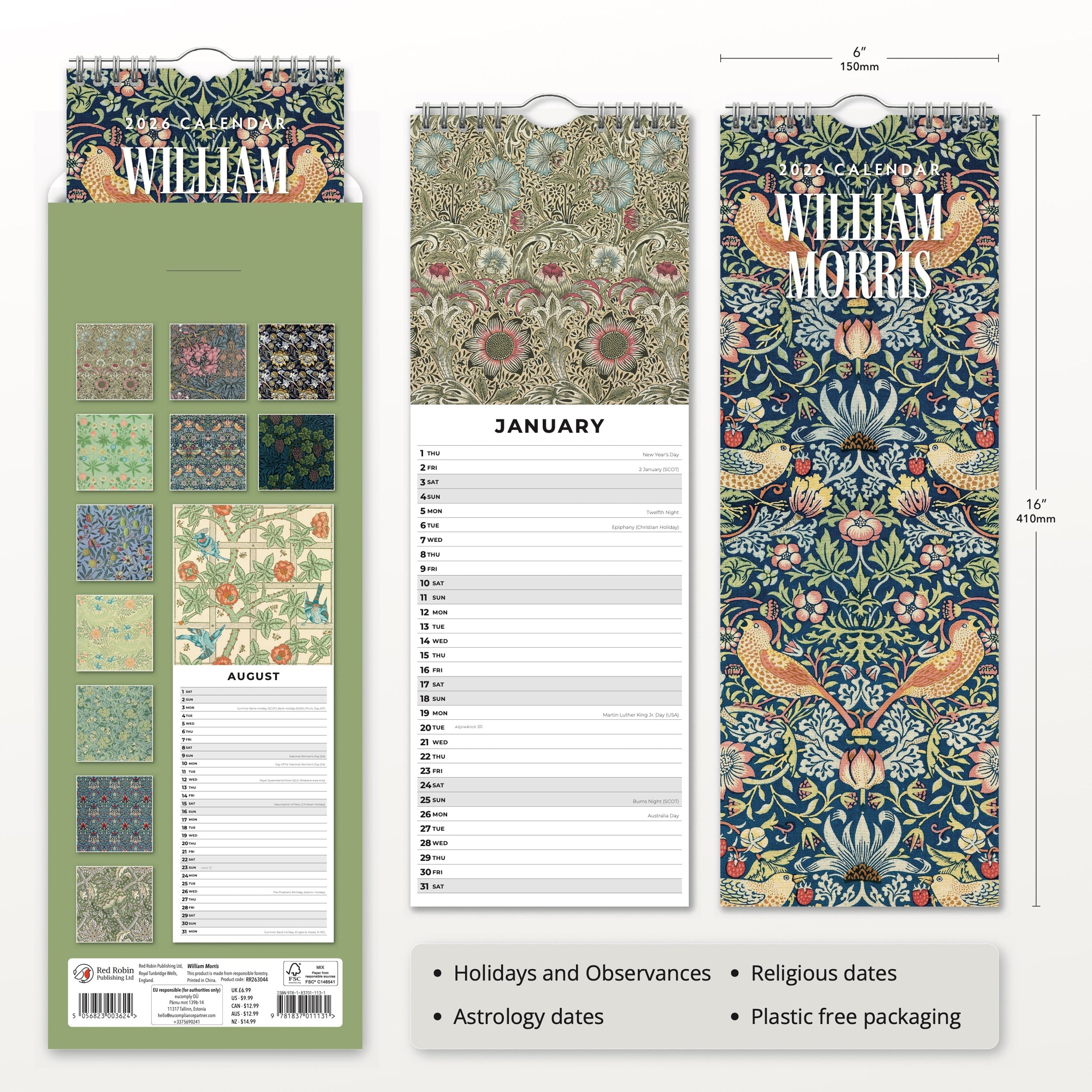 2026 William Morris - Slim Wall Calendar