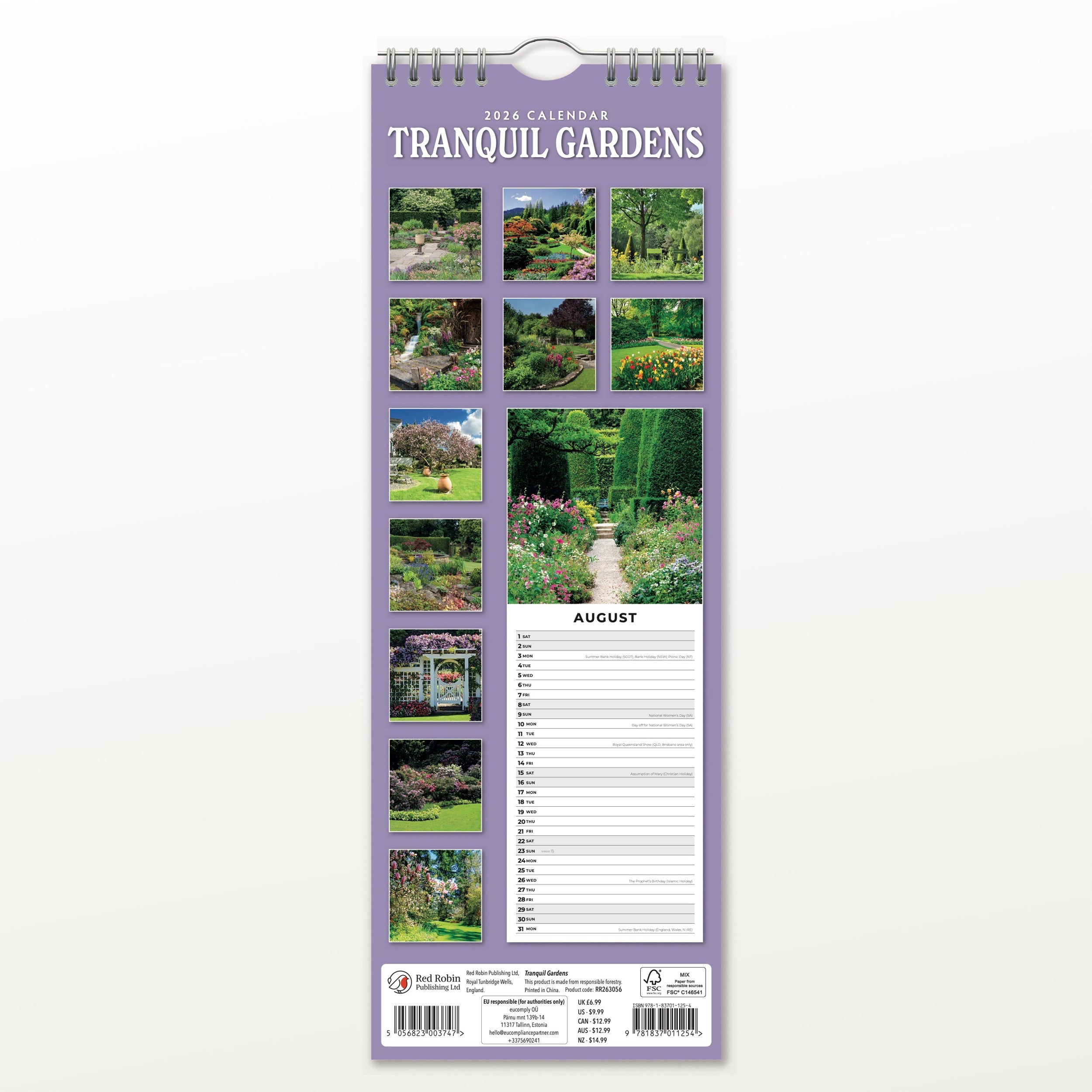 2026 Tranquil Gardens - Slim Wall Calendar
