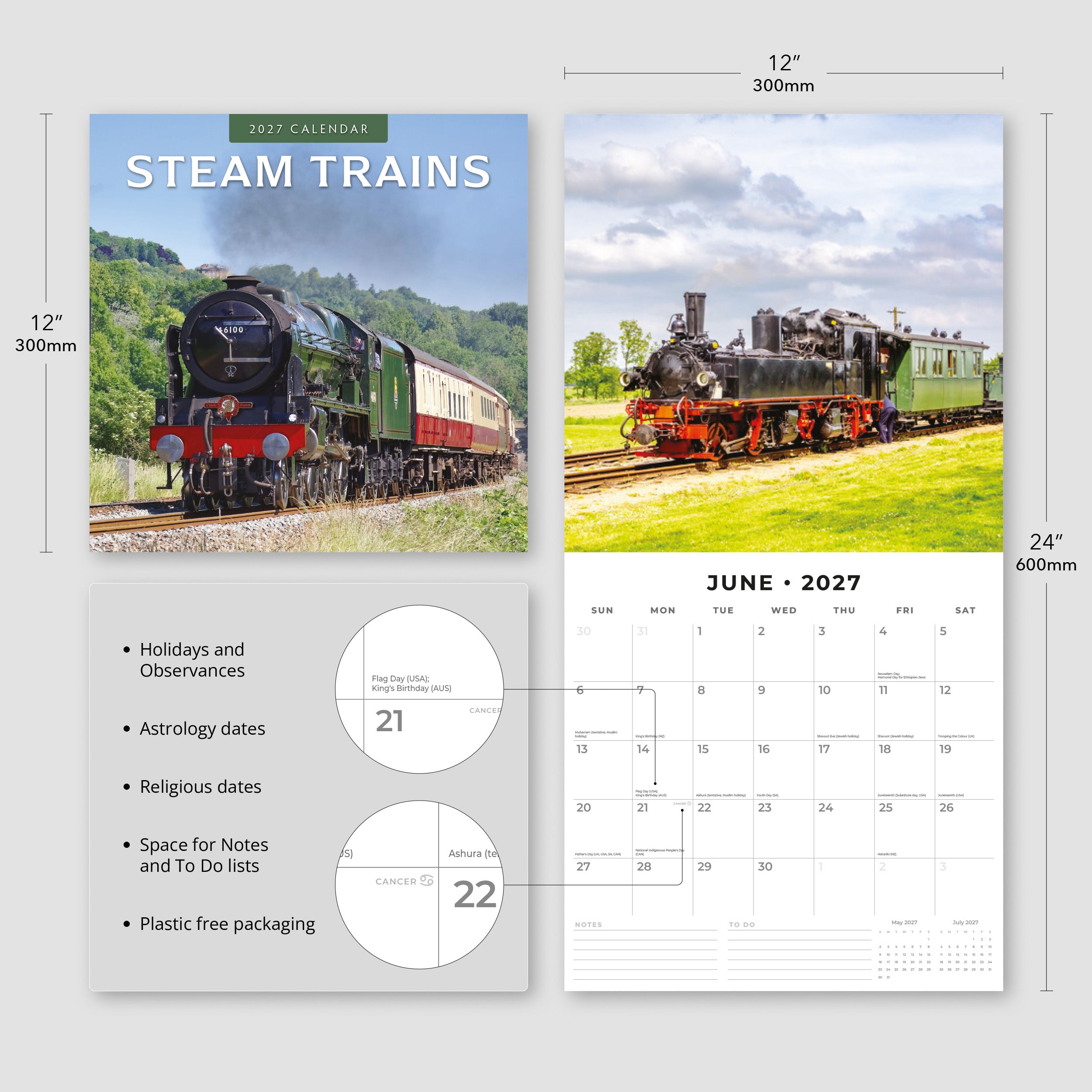 2027 Steam Trains - Square Wall Calendar