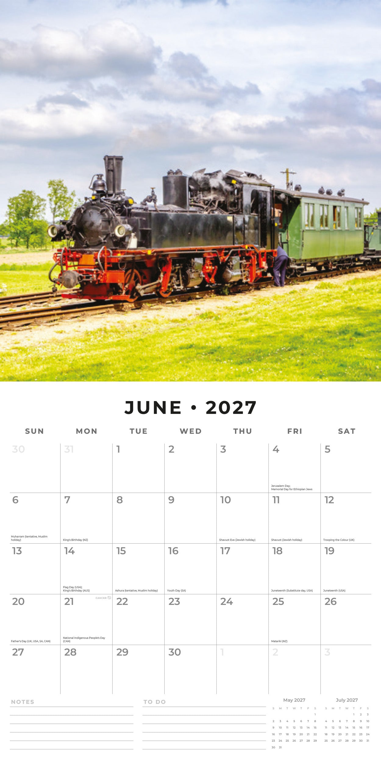 2027 Steam Trains - Square Wall Calendar