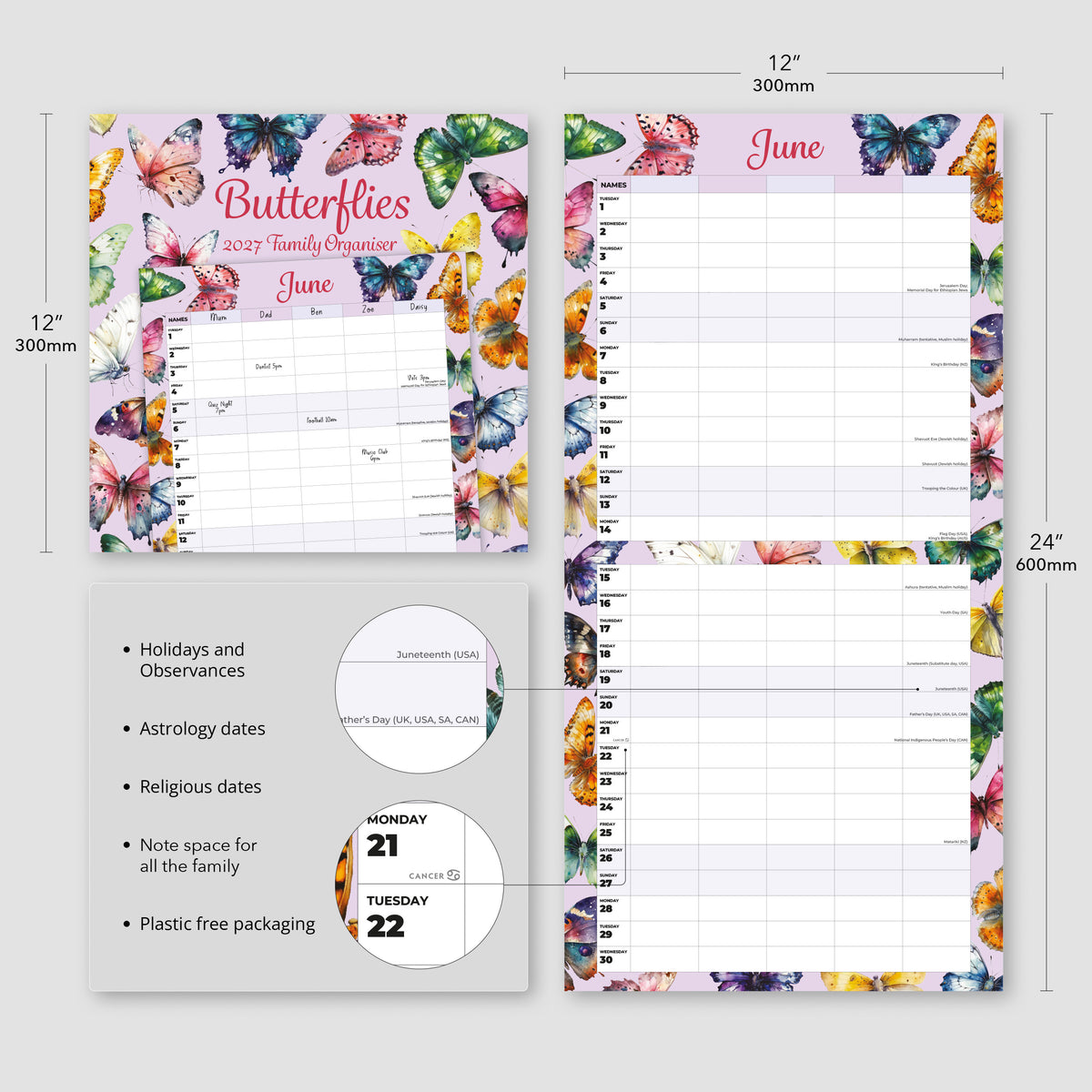 2027 Butterflies (Family Planner) - Square Wall Calendar