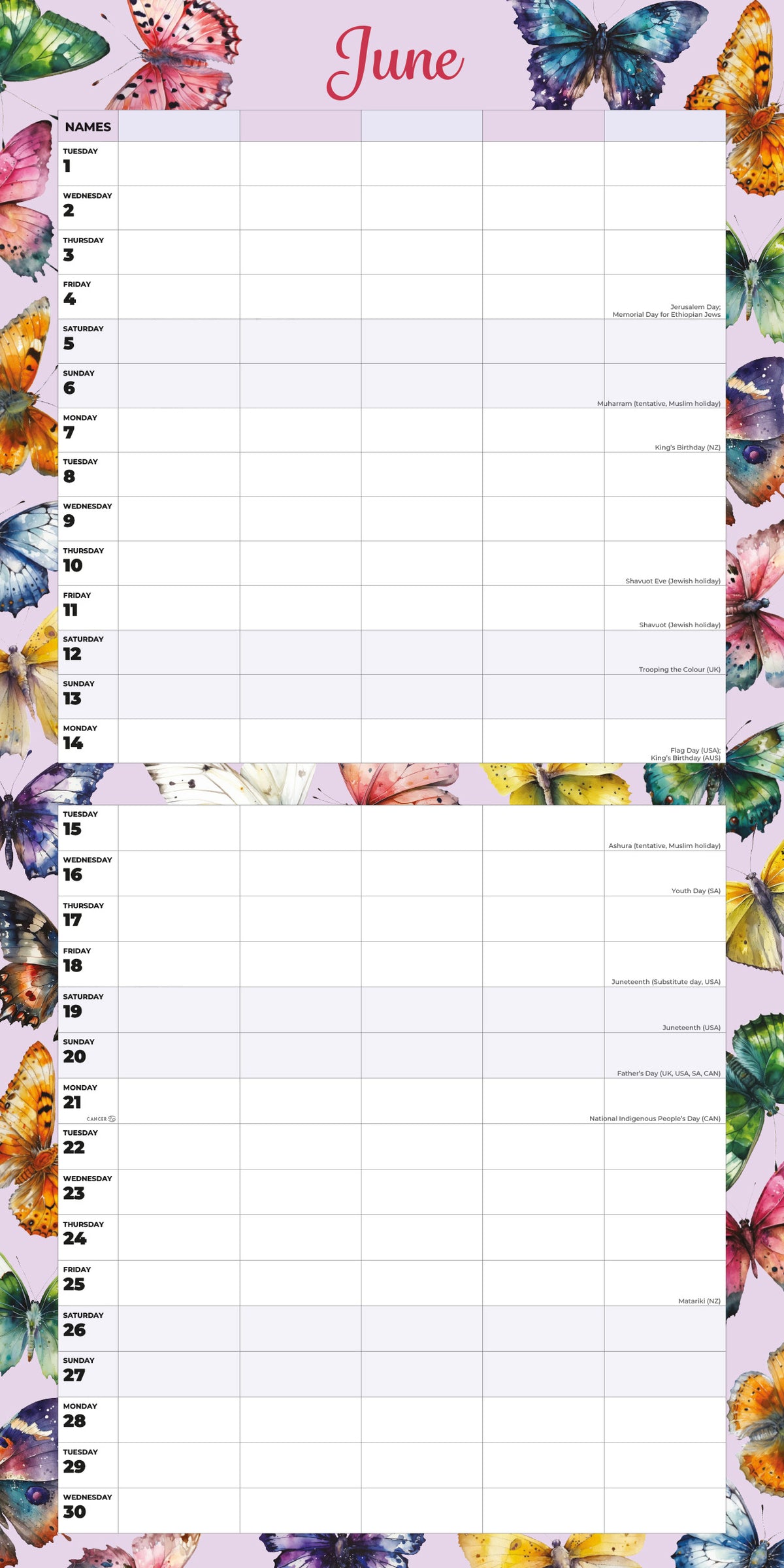 2027 Butterflies (Family Planner) - Square Wall Calendar