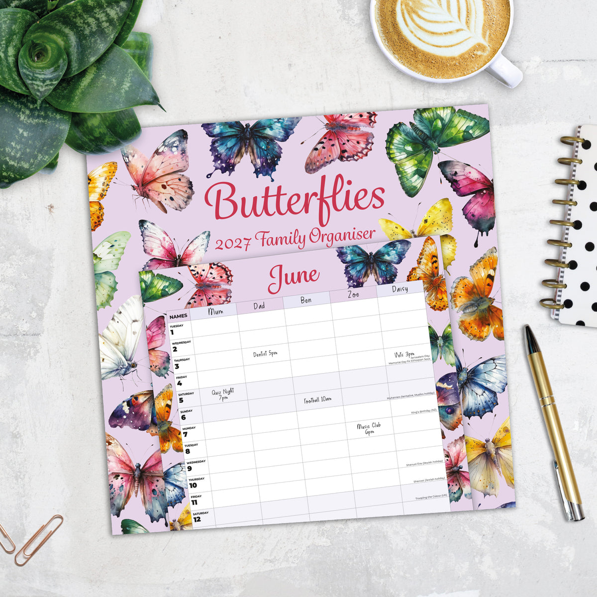 2027 Butterflies (Family Planner) - Square Wall Calendar