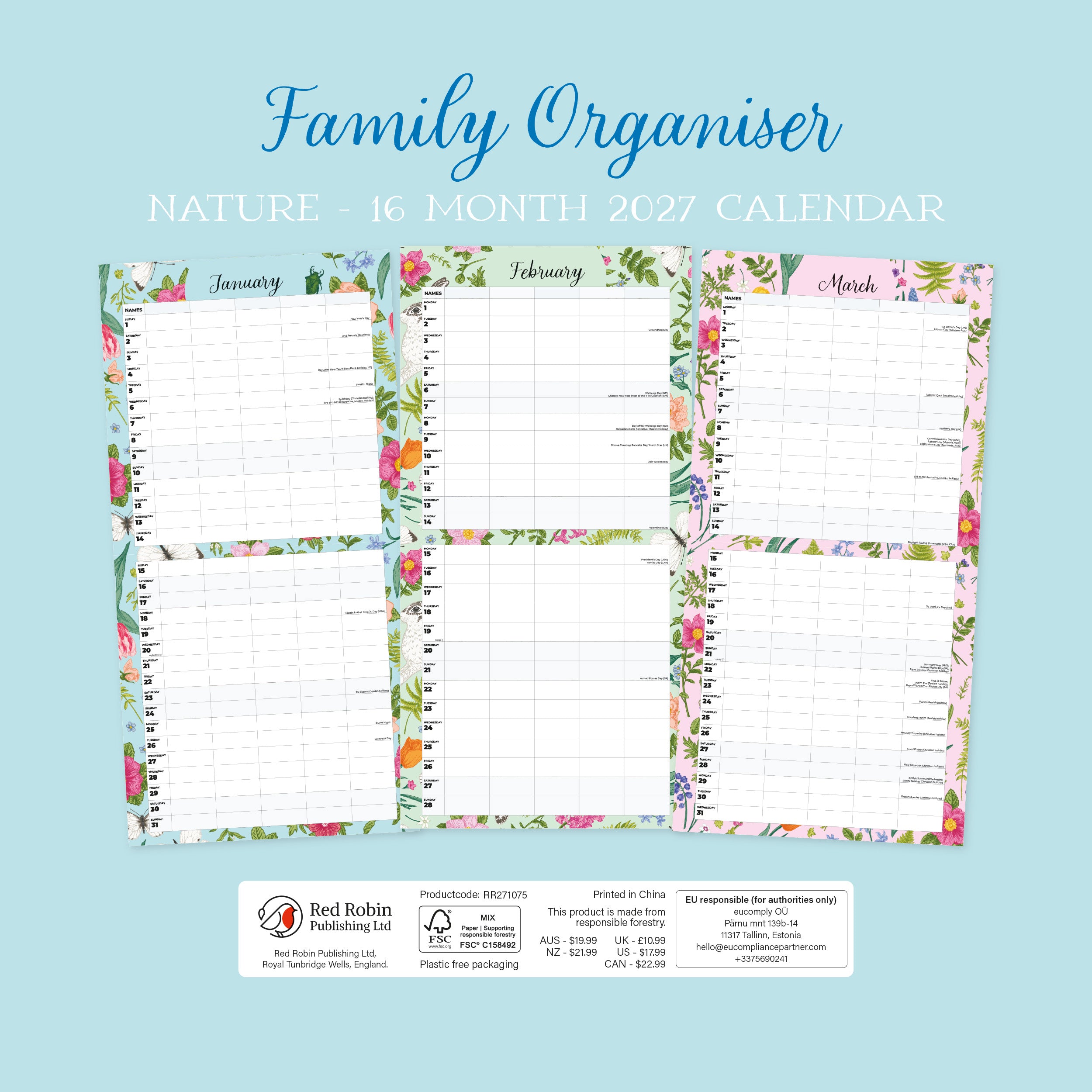 2027 Family Organiser - Nature - Square Wall Calendar