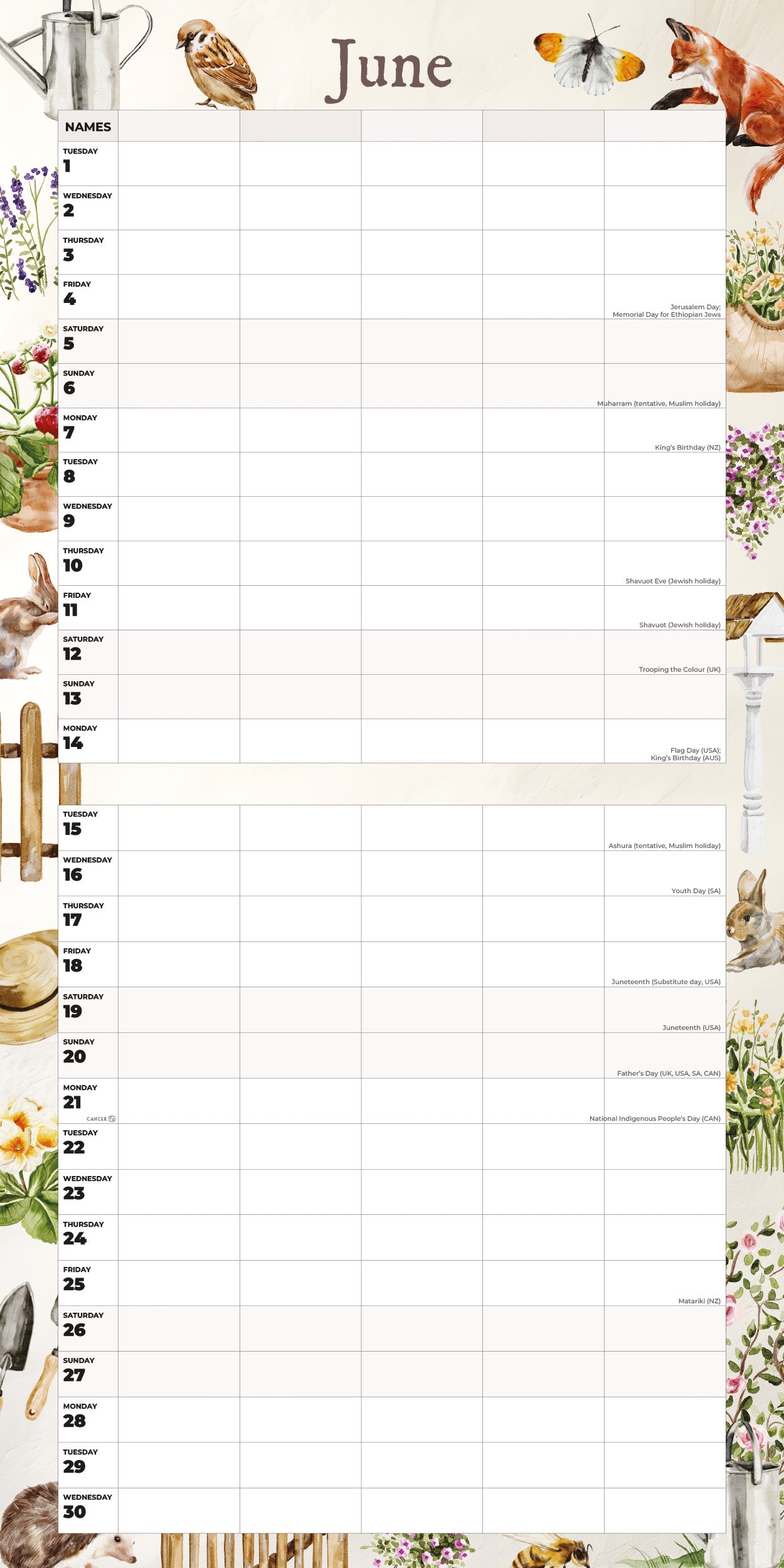 2027 Garden Days Family Organiser - Square Wall Calendar