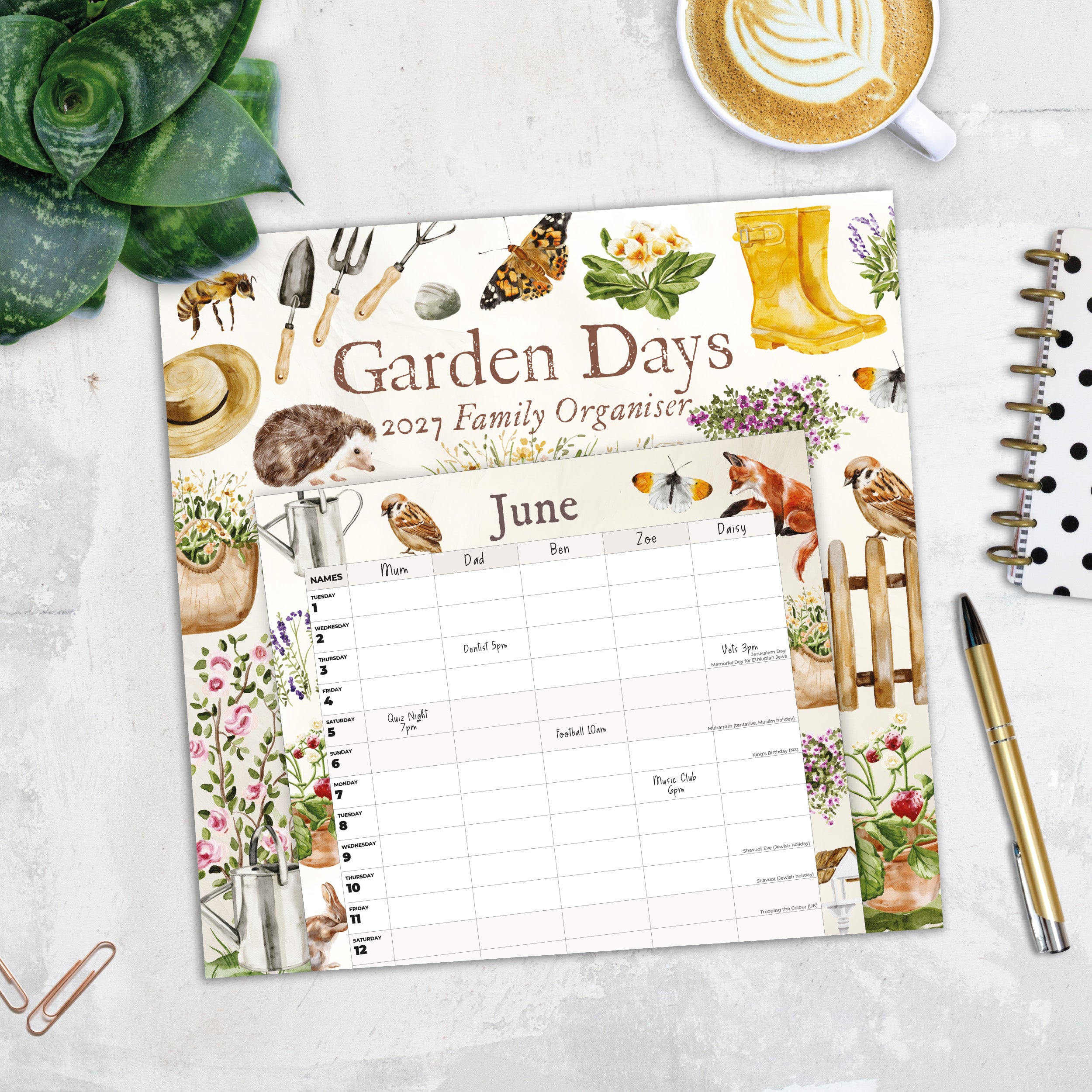 2027 Garden Days Family Organiser - Square Wall Calendar