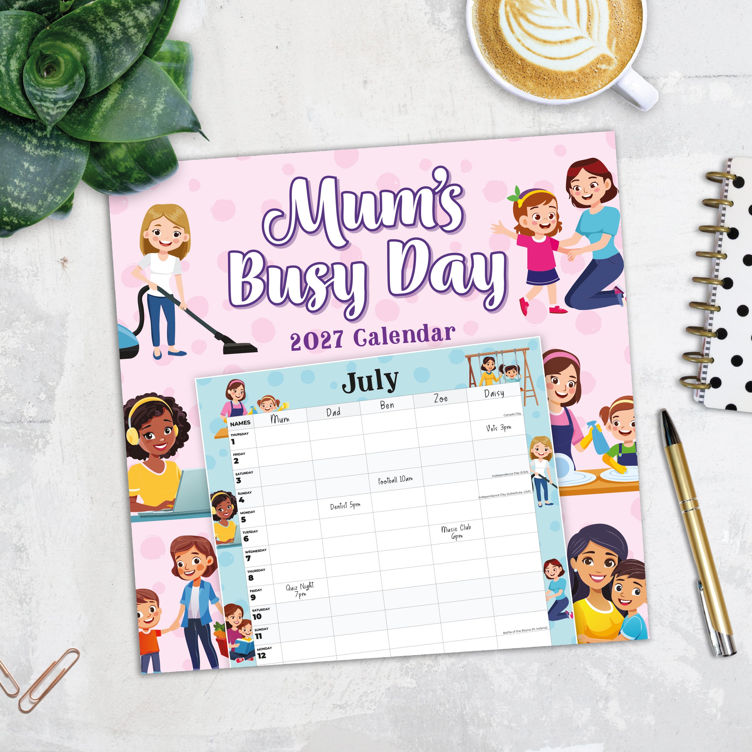 2027 Mum's Busy Day Family Organiser - Square Wall Calendar