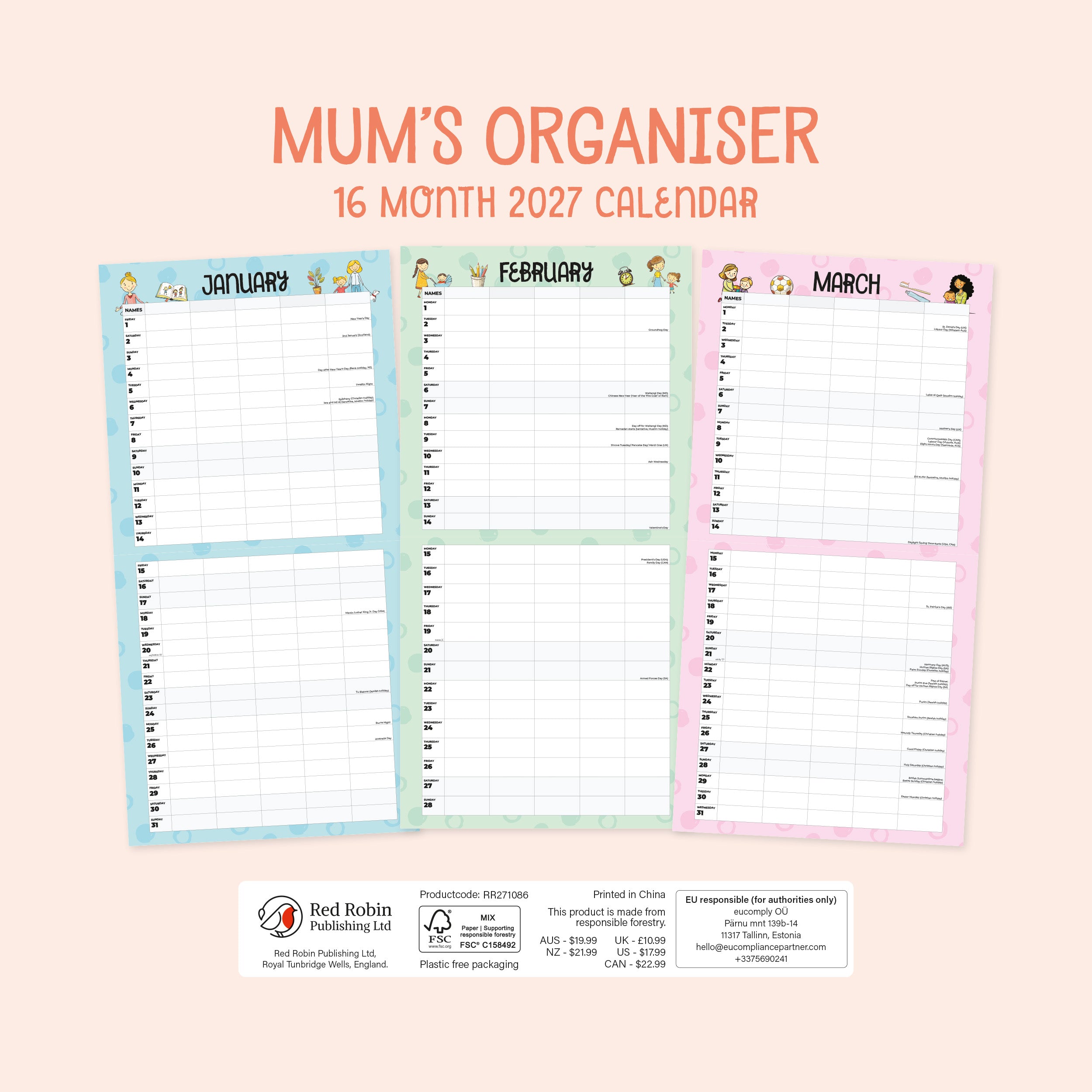 2027 Mum's Organiser - Square Wall Calendar