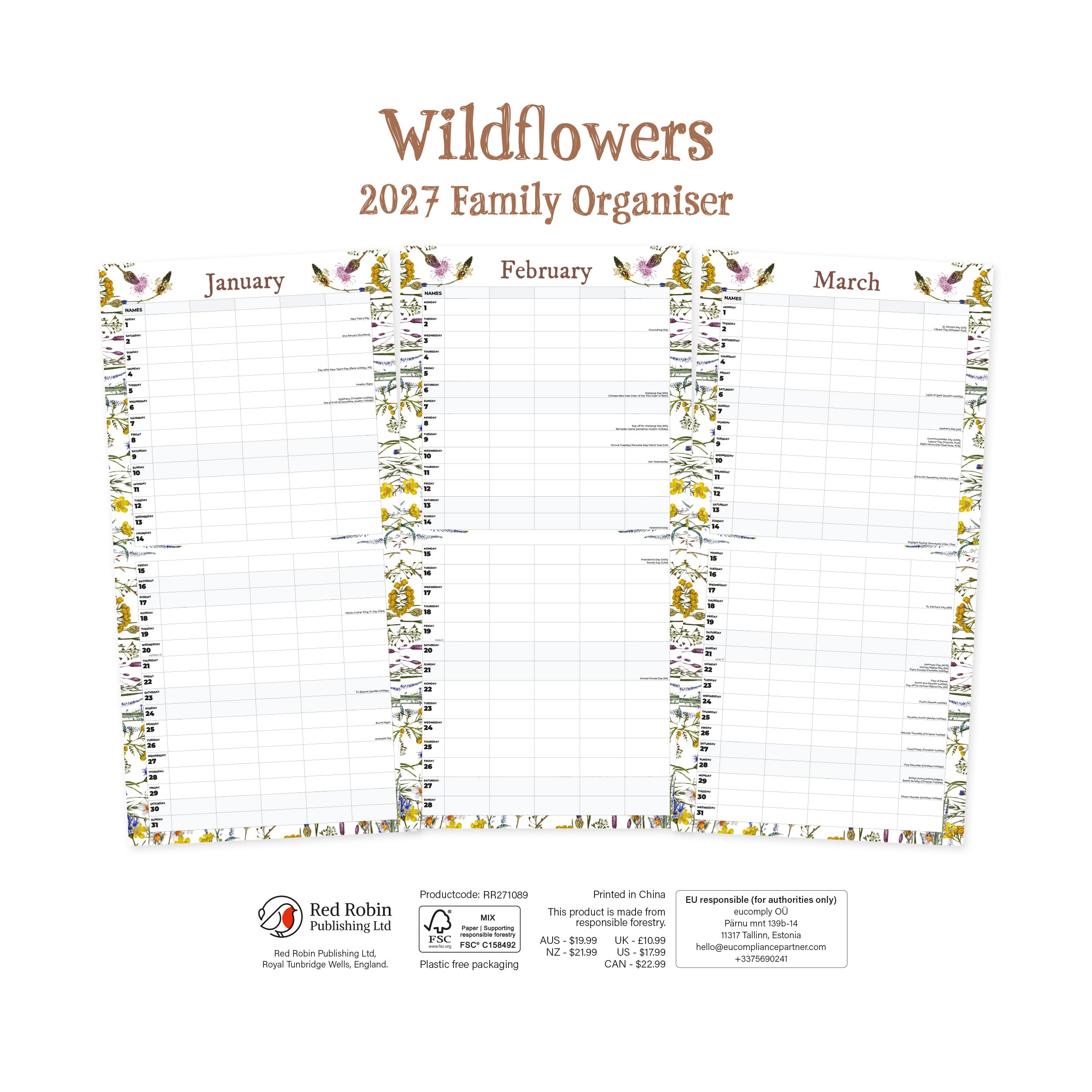 2027 Wildflowers (Family Planner) - Square Wall Calendar