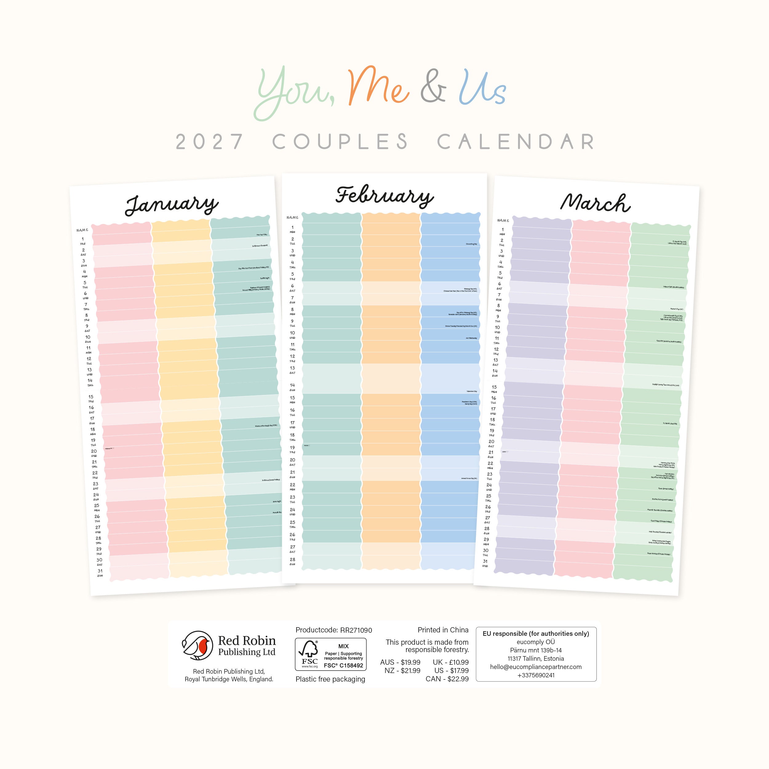 2027 You, Me & Us - Square Wall Calendar