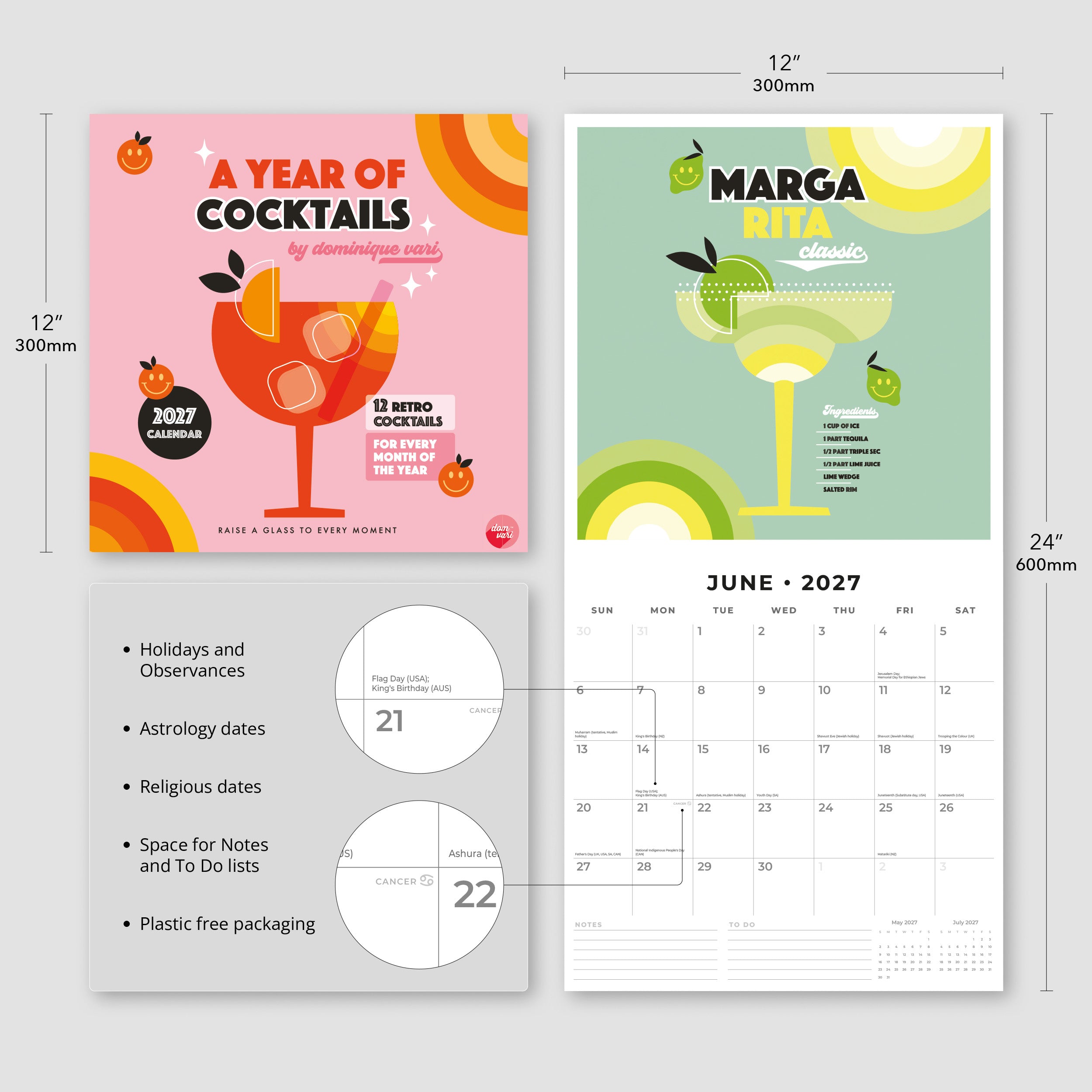 2027 Dominique Vari A Year in Cocktails - Square Wall Calendar
