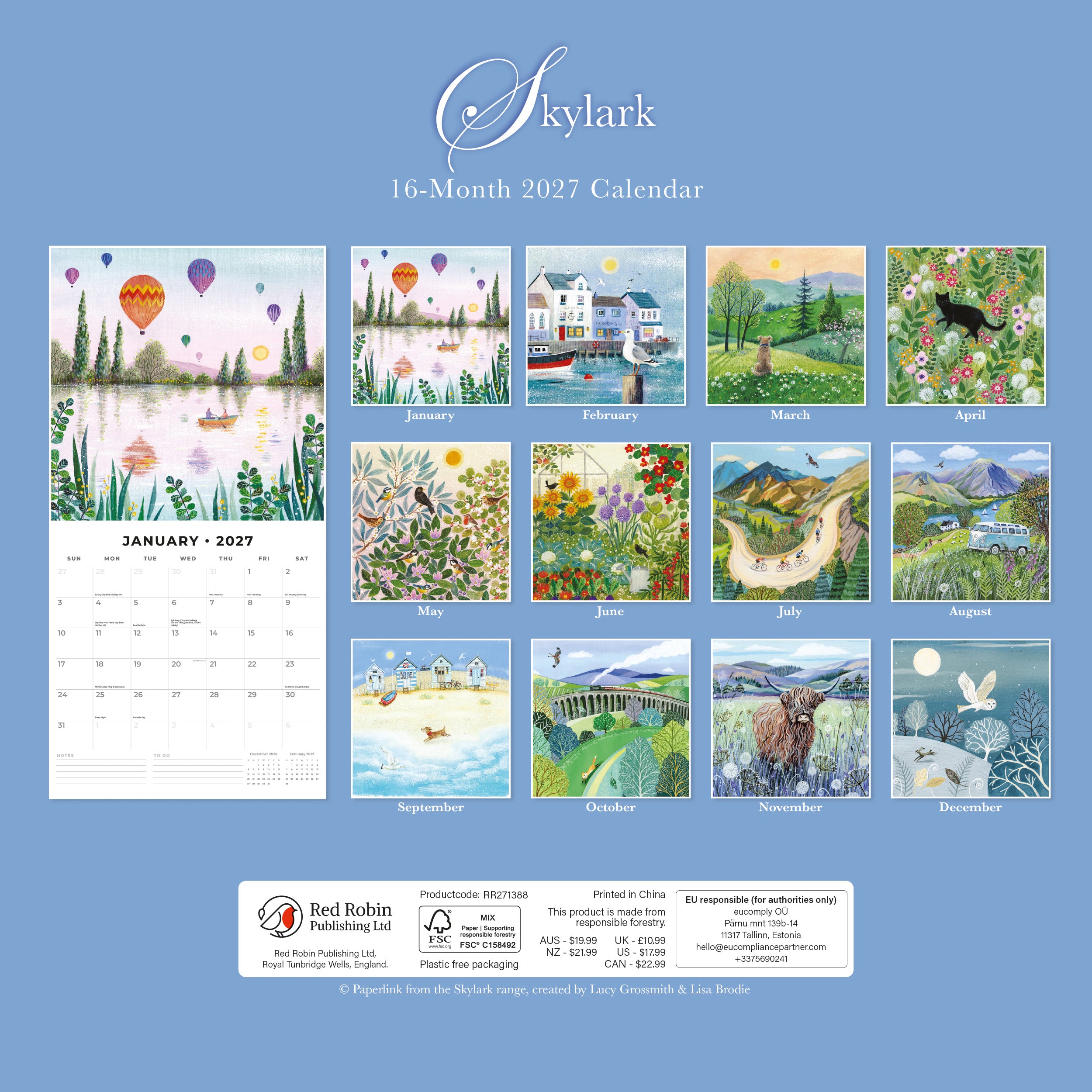 2027 Skylark - Campervan - Square Wall Calendar