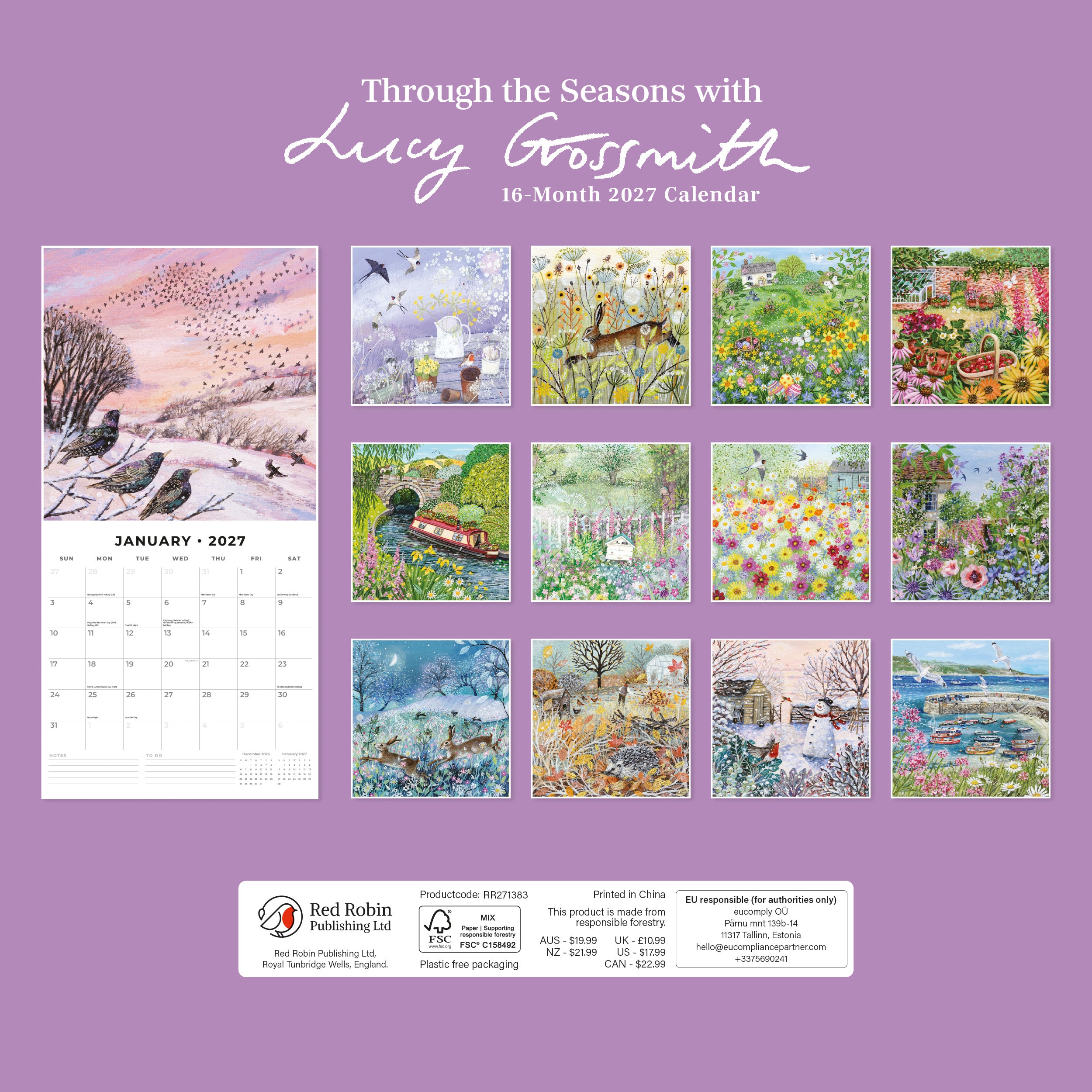 2027 Through the Seasons with Lucy Grossmith - Square Wall Calendar