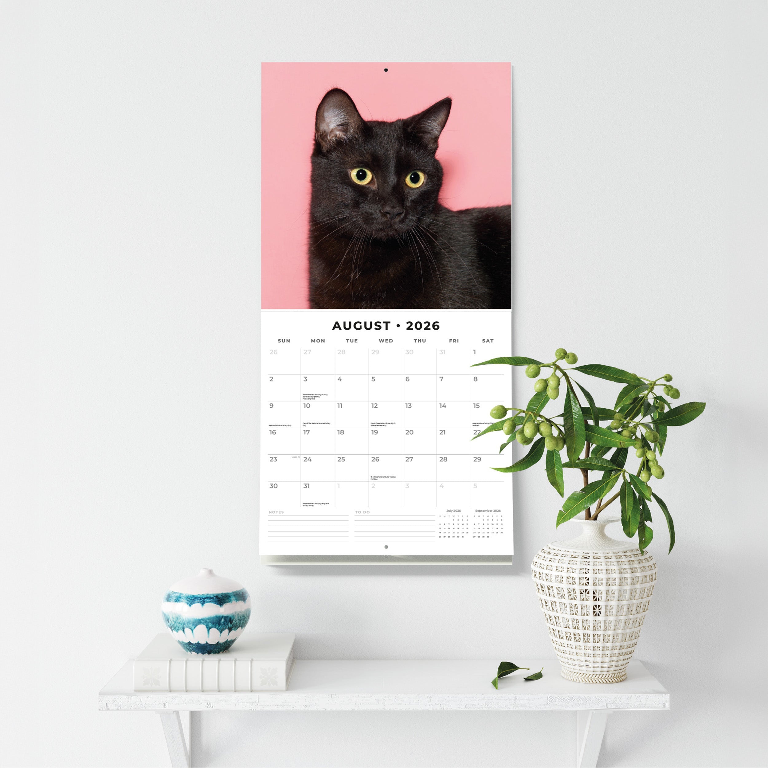 2026 Black Cats - Square Wall Calendar