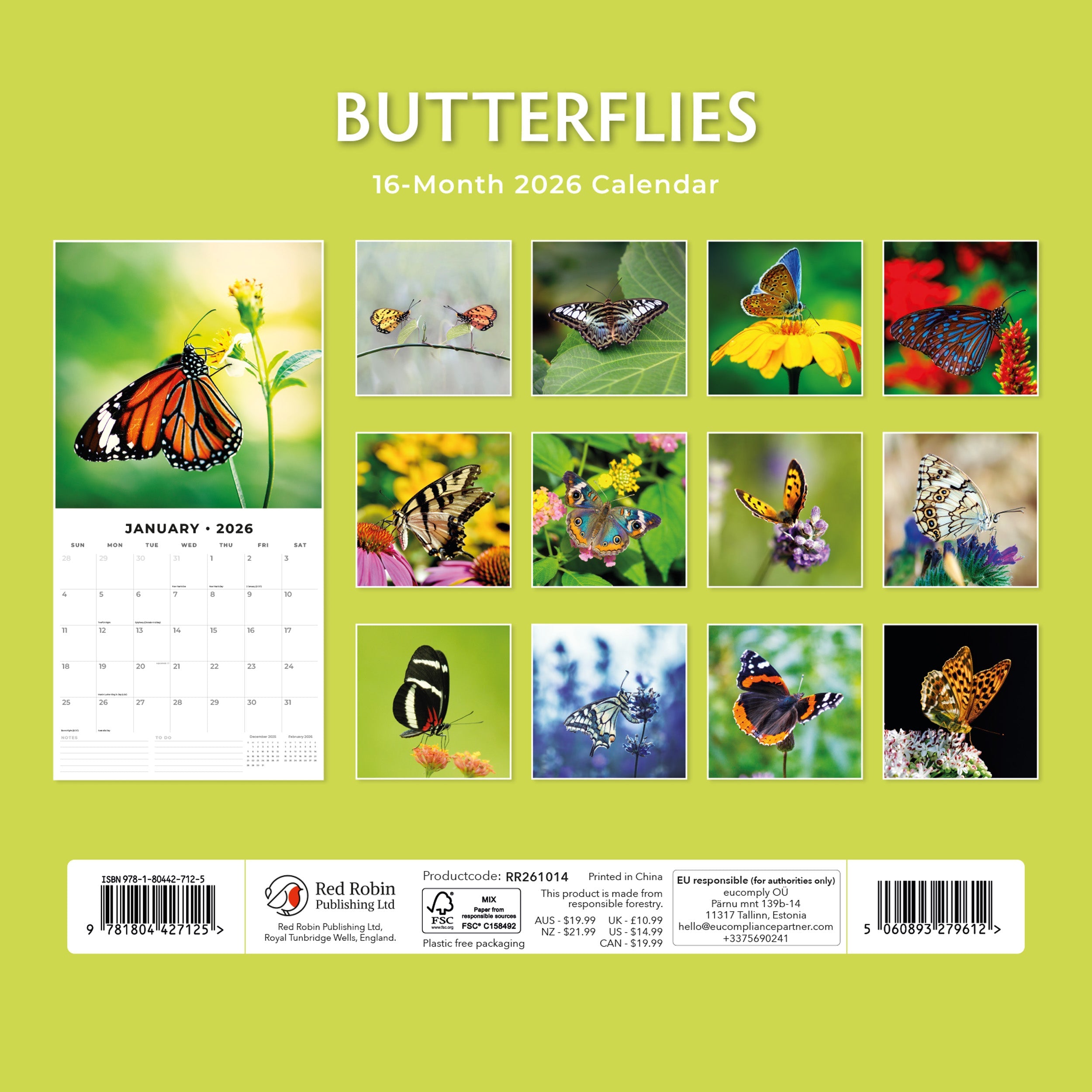 2026 Butterflies - Square Wall Calendar