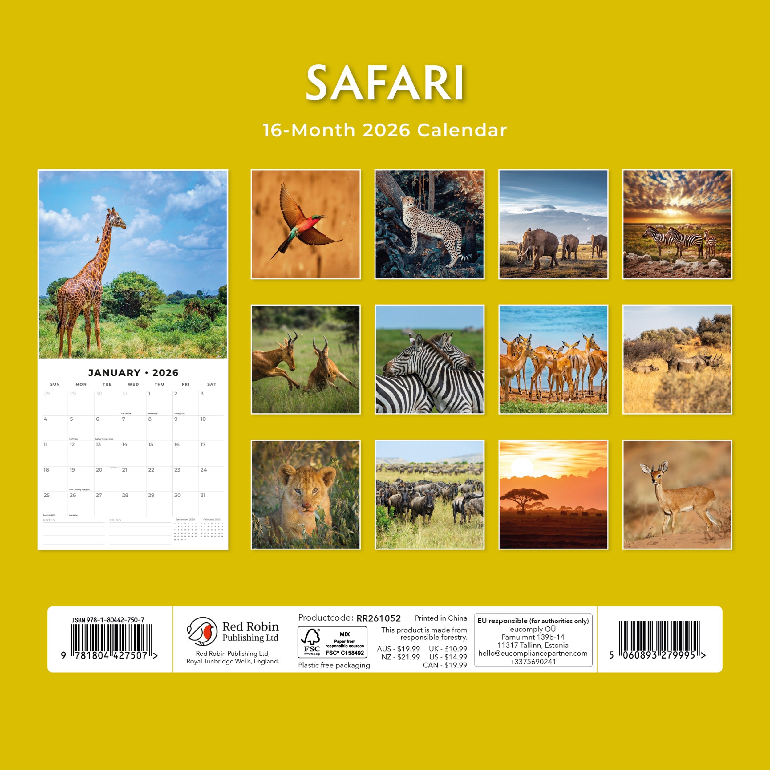 2026 Safari - Square Wall Calendar
